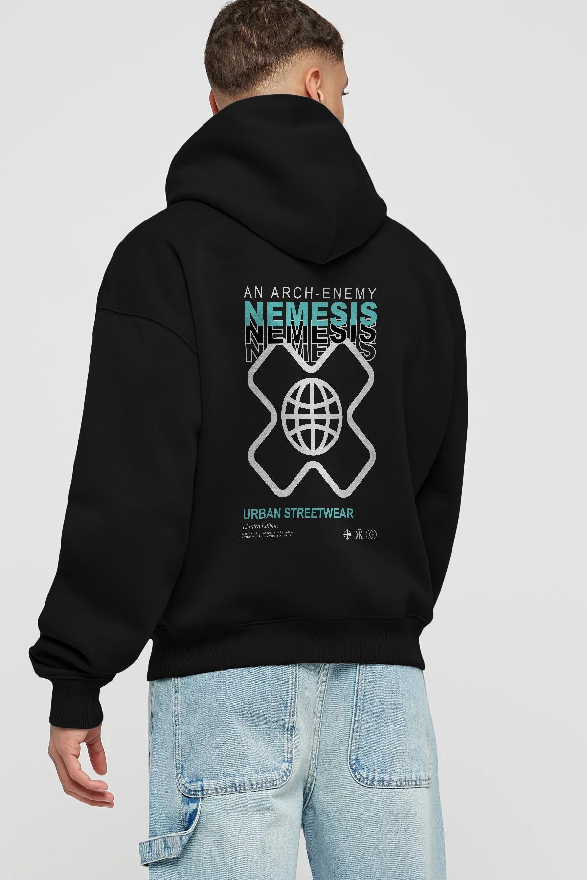 Nemesis Urban Arka Baskılı Hoodie Oversize Kapüşonlu Sweatshirt Erkek Kadın Unisex