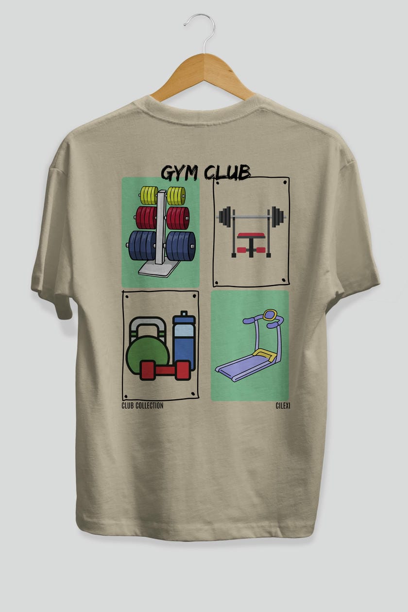 Gym Club Arka Baskılı Oversize t-shirt Erkek Kadın %100 Pamuk Bisiklet Yaka tişort