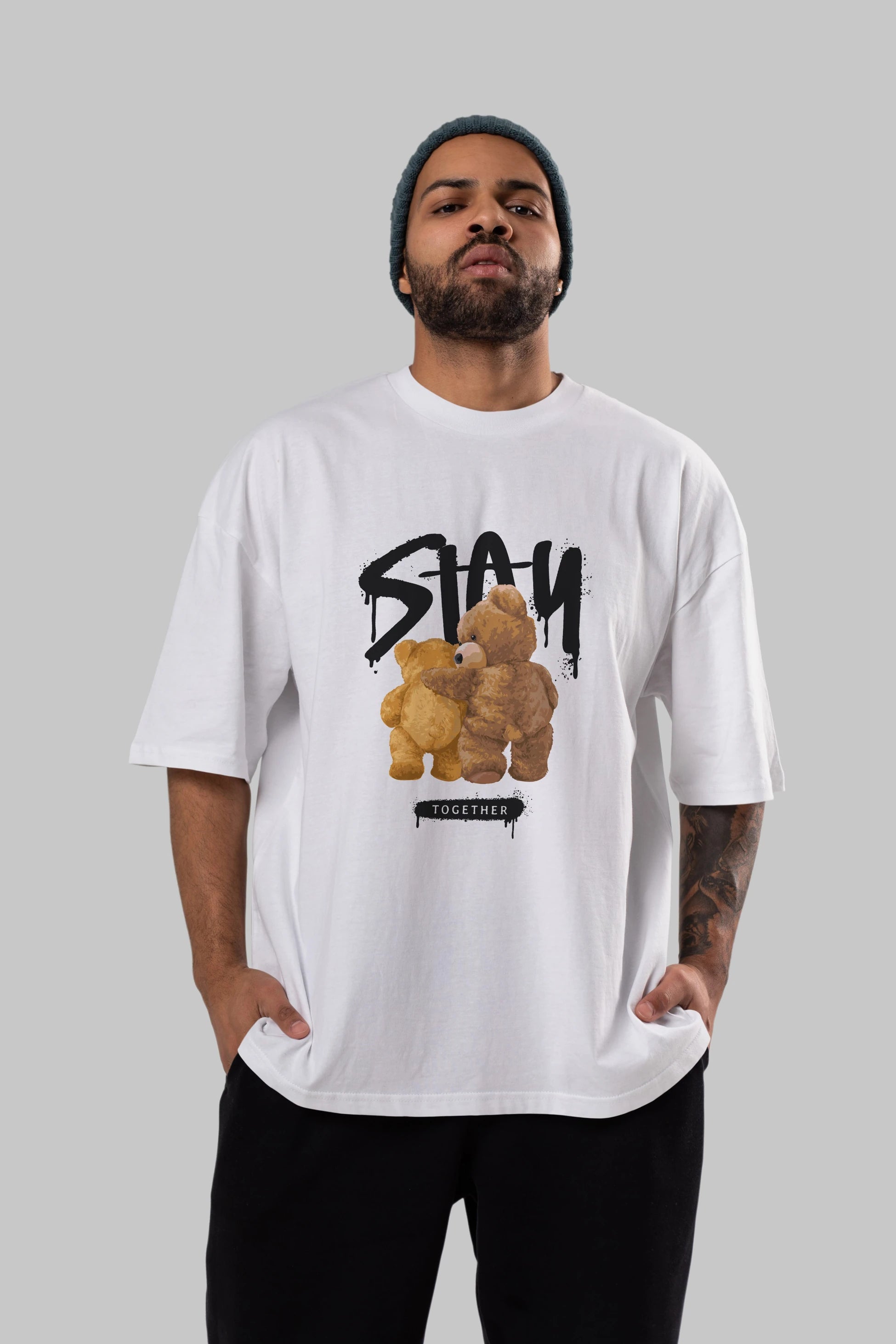 Stay Together Bear Ön Baskılı Oversize t-shirt Erkek Kadın Unisex