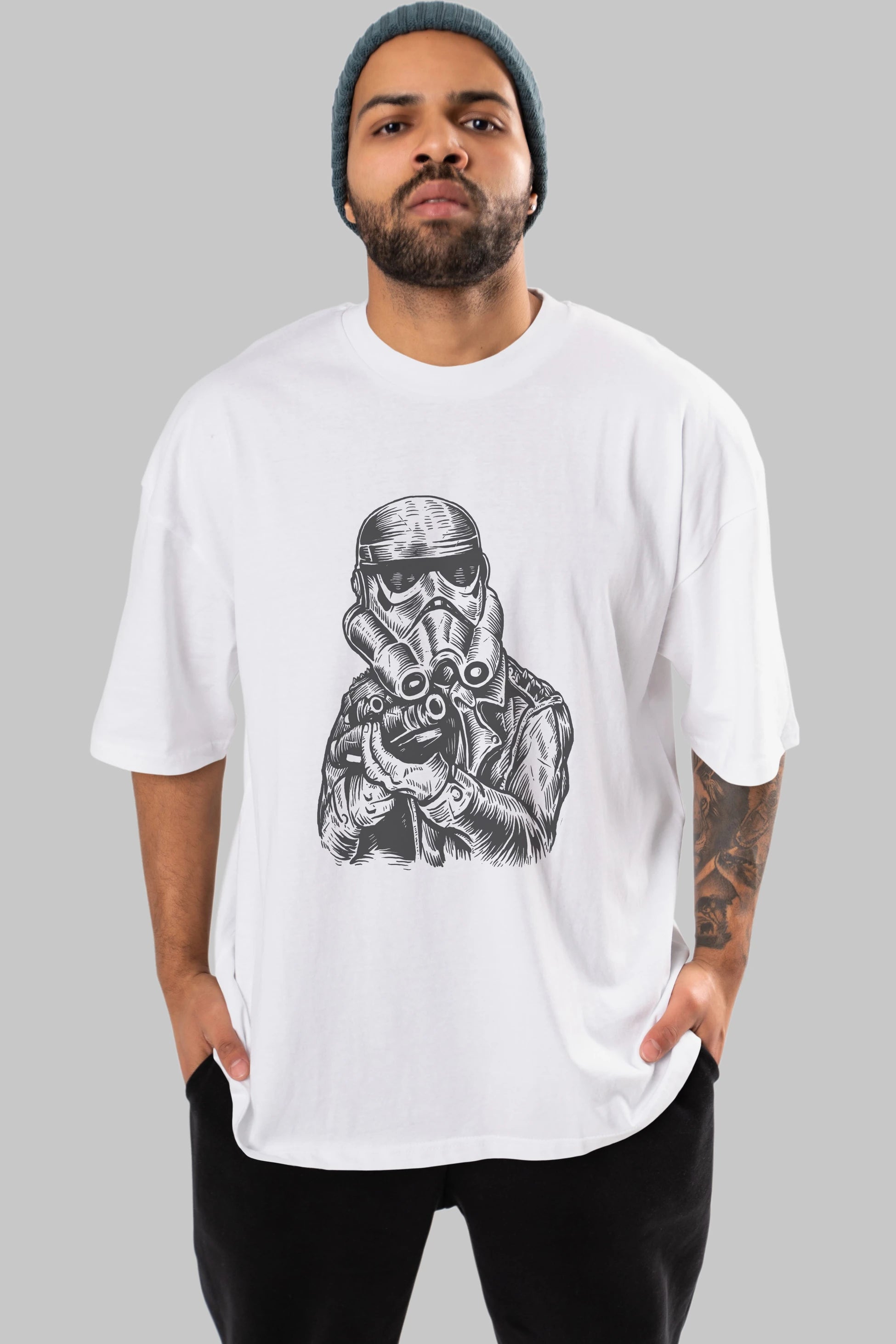 Punktrooper Ön Baskılı Oversize t-shirt Erkek Kadın Unisex %100 Pamuk tişort
