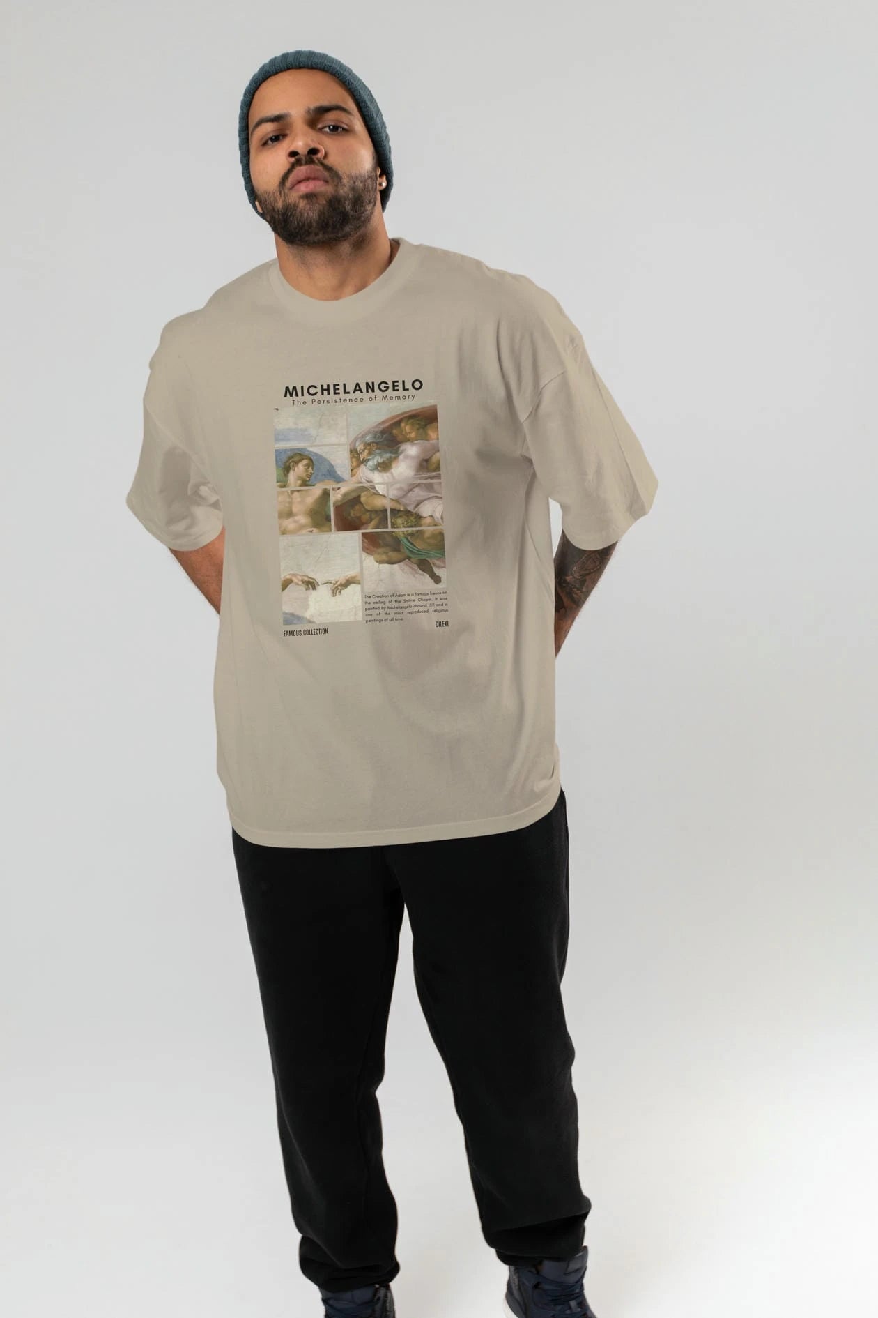 Michelangelo ön Baskılı Oversize t-shirt Erkek Kadın Bisiklet Yaka Pamuk tişort