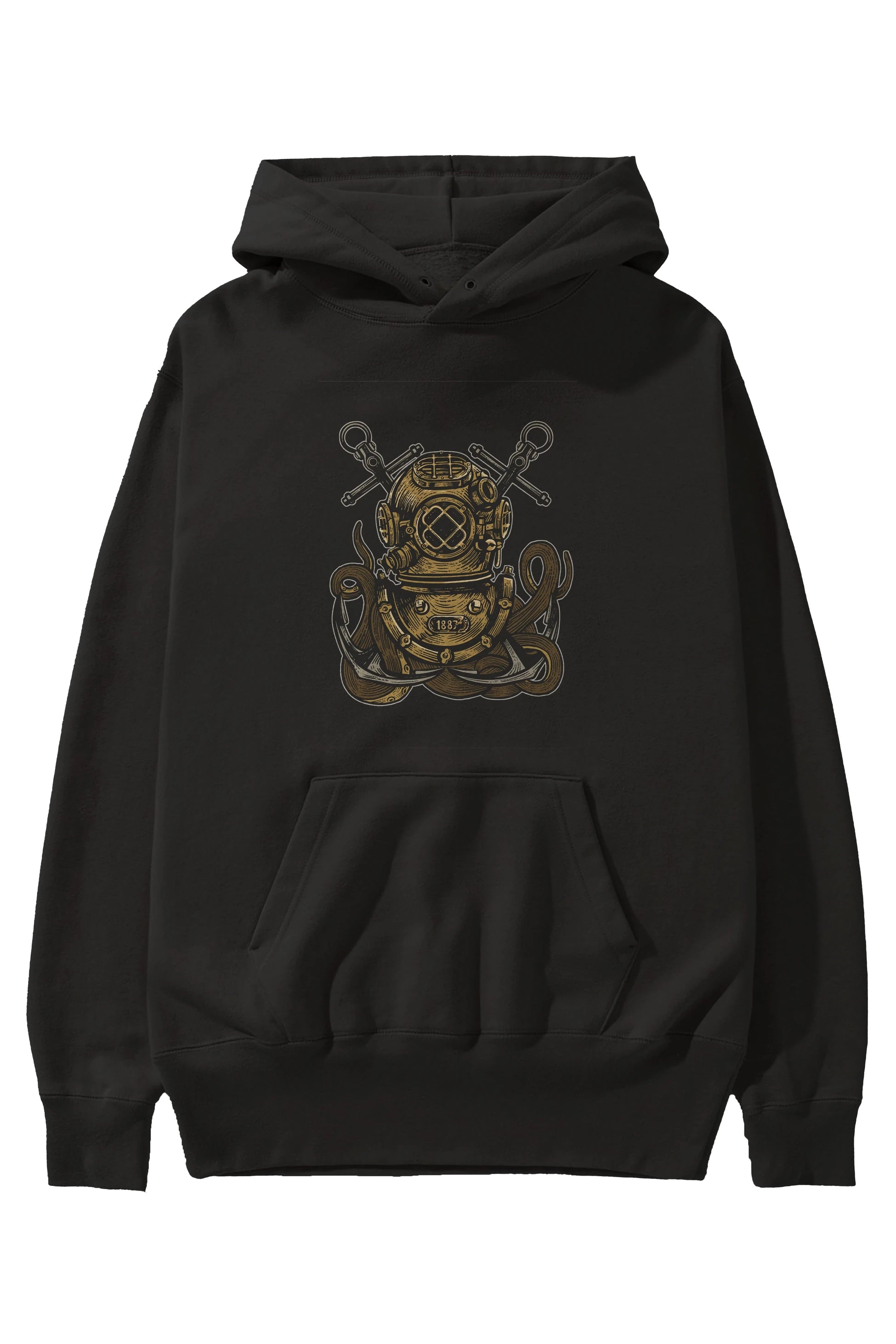 Diver Octopus Ön Baskılı Hoodie Oversize Kapüşonlu Sweatshirt Erkek Kadın Unisex