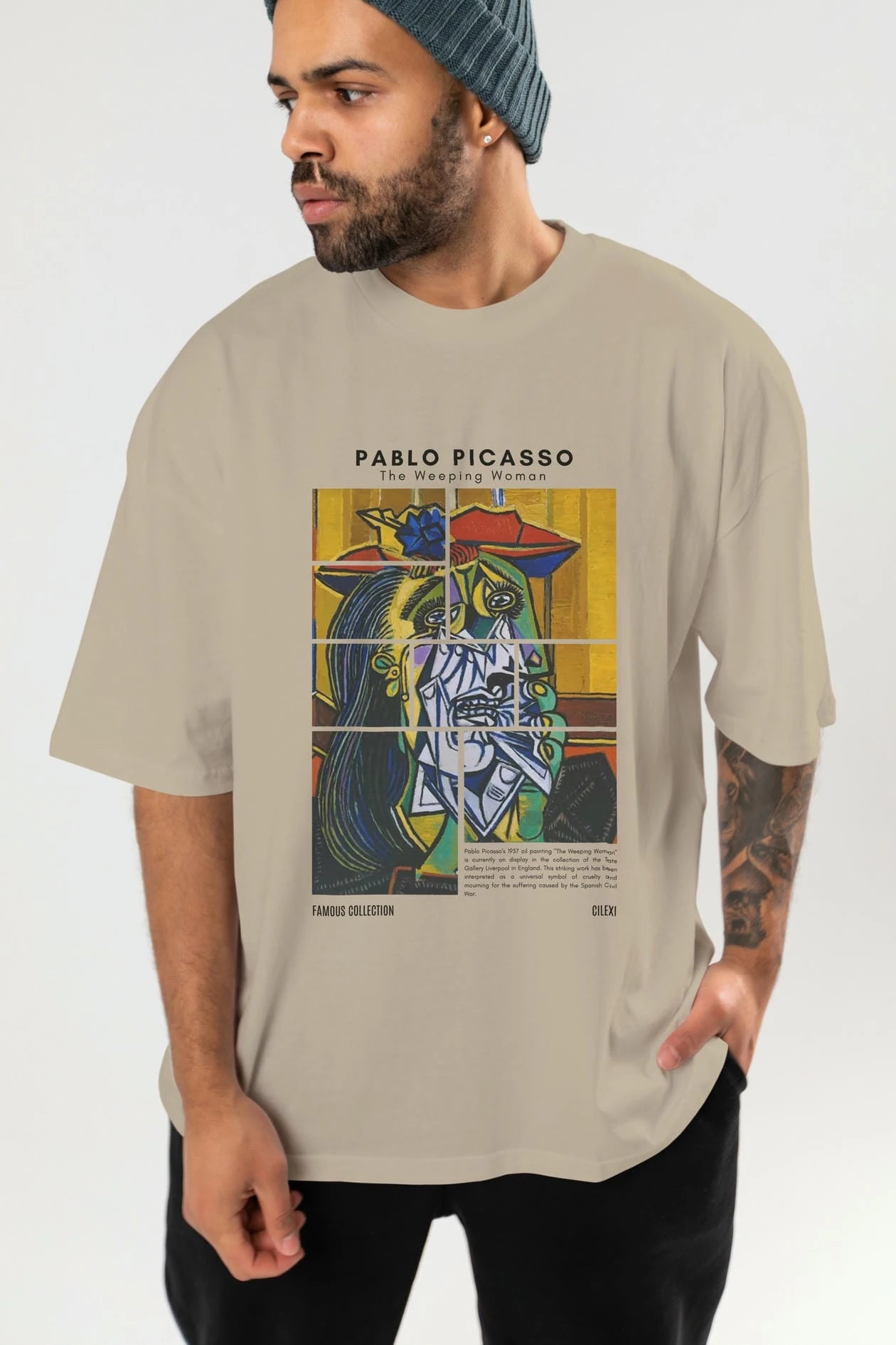Pablo Picasso ön Baskılı Oversize t-shirt Erkek Kadın Bisiklet Yaka Pamuk tişort