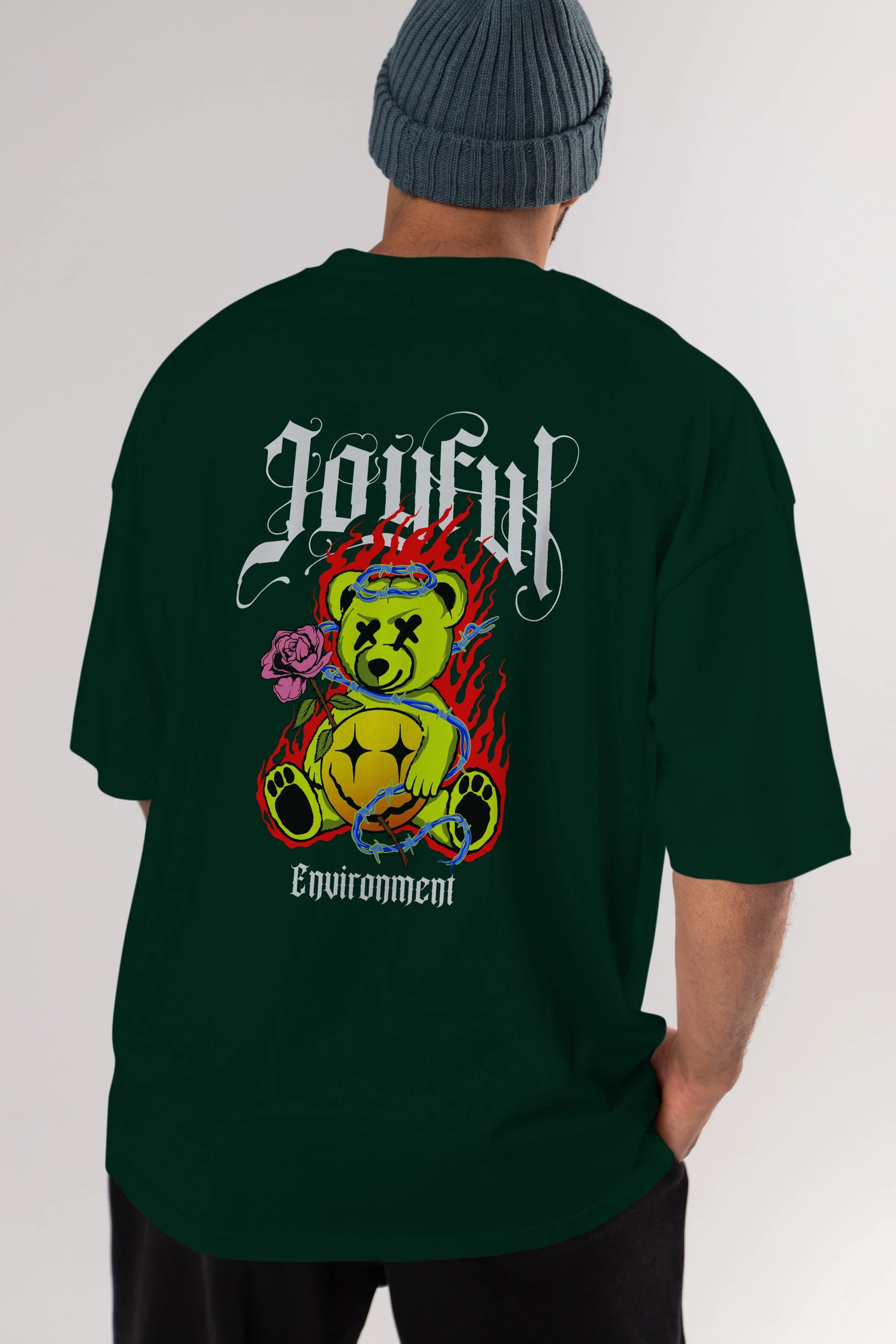 Joyful Bear Arka Baskılı Oversize t-shirt Erkek Kadın Unisex