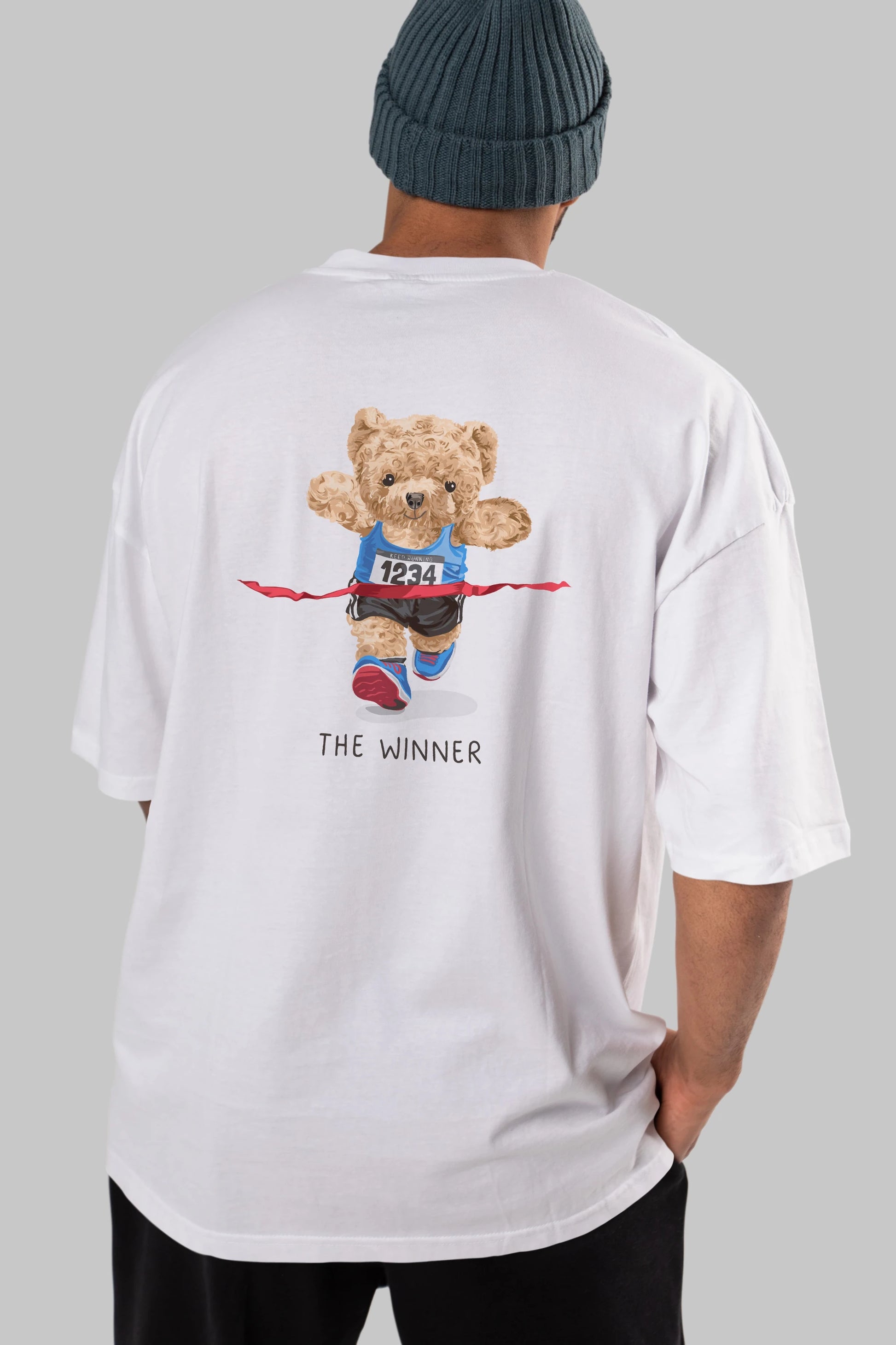 Teddy Bear The Winner Arka Baskılı Oversize t-shirt Erkek Kadın Unisex %100 Pamuk