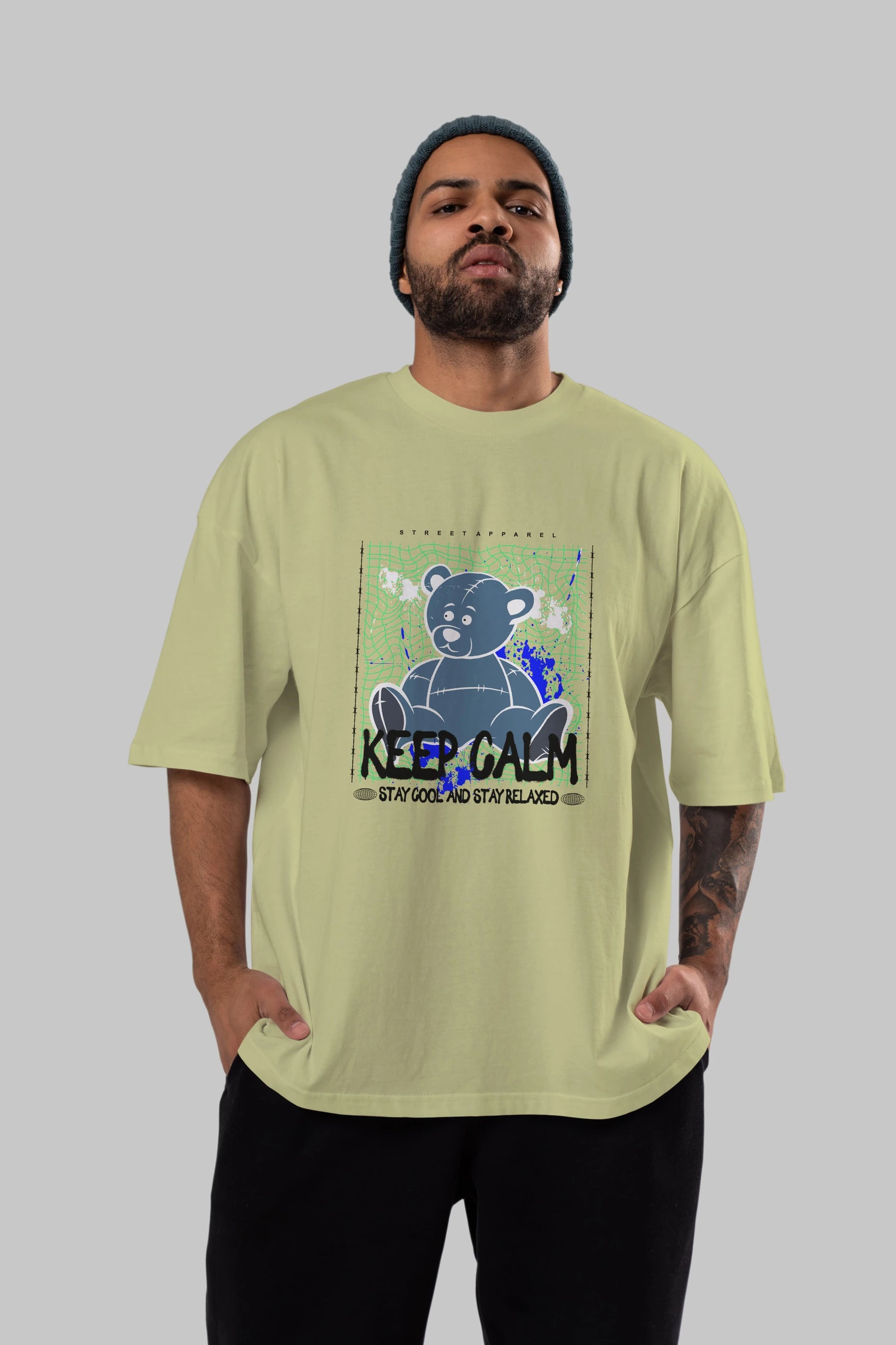 Keep Calm Bear Ön Baskılı Oversize t-shirt Erkek Kadın Unisex