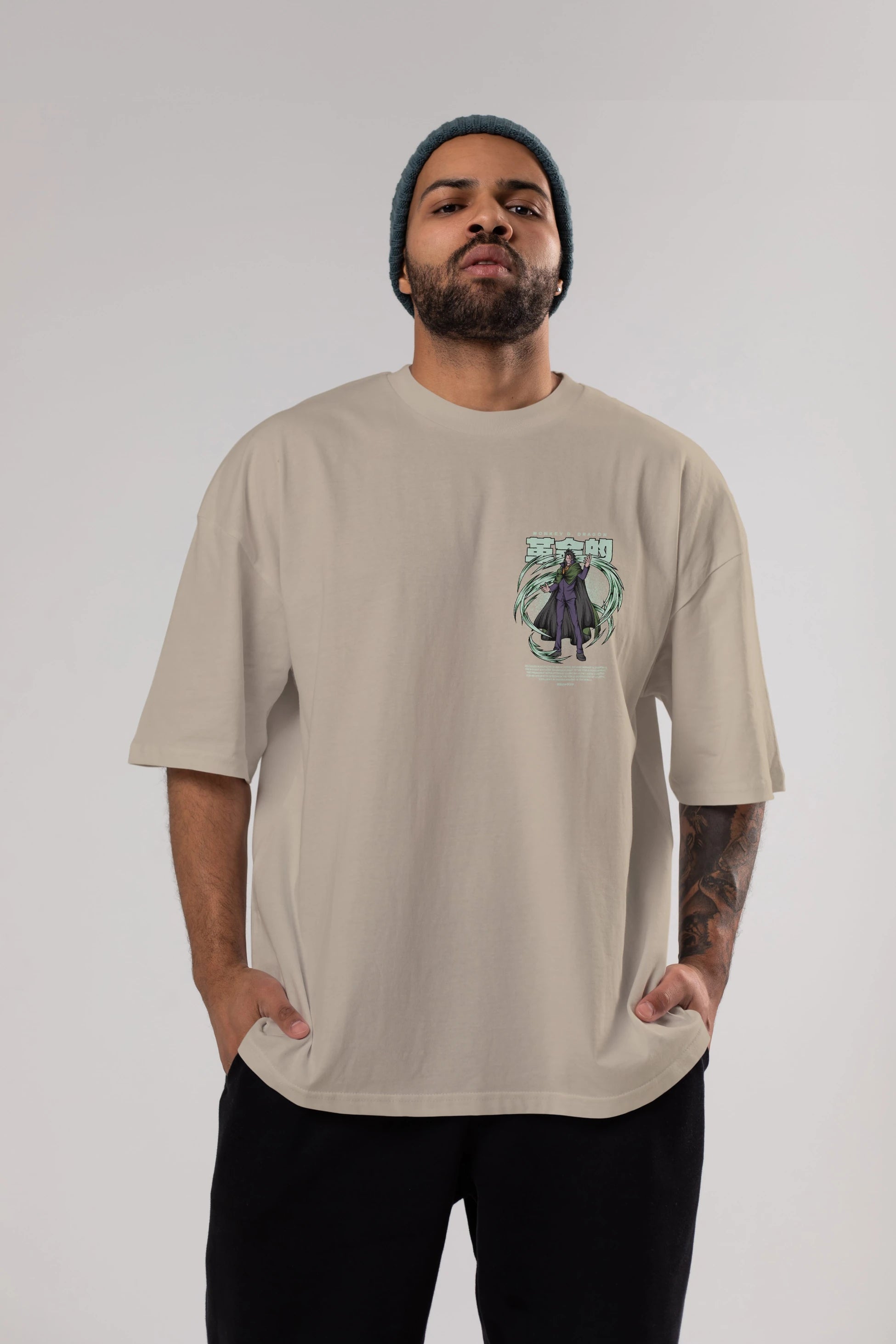 Monkey D. Dragon Ön Sol Baskılı Oversize t-shirt Erkek Kadın Unisex %100 Pamuk Bisiklet Yaka tişort