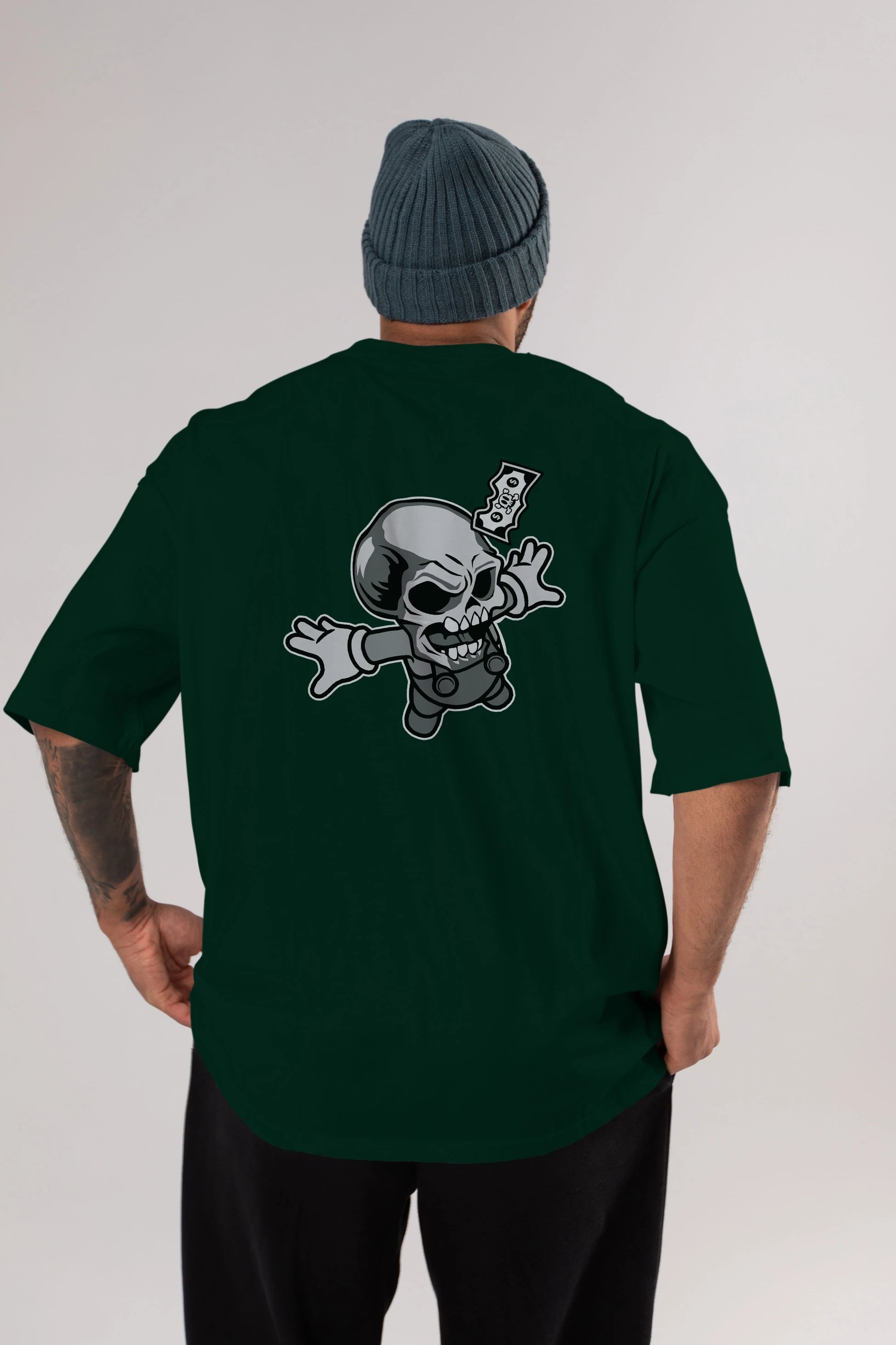 Skull Drowning Arka Baskılı Oversize t-shirt Erkek Kadın Unisex %100 Pamuk tişort