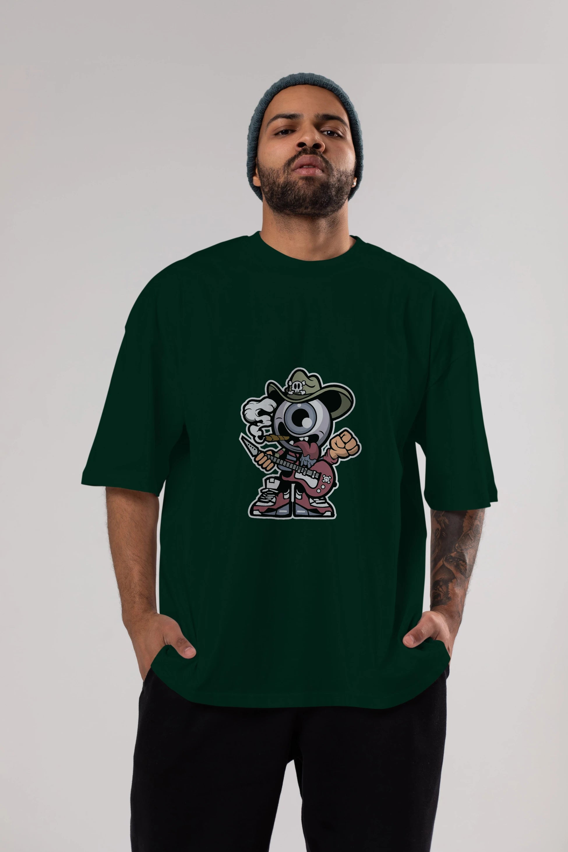 Eyeball Rockstar Cowboy Ön Baskılı Oversize t-shirt Erkek Kadın Unisex %100 Pamuk tişort