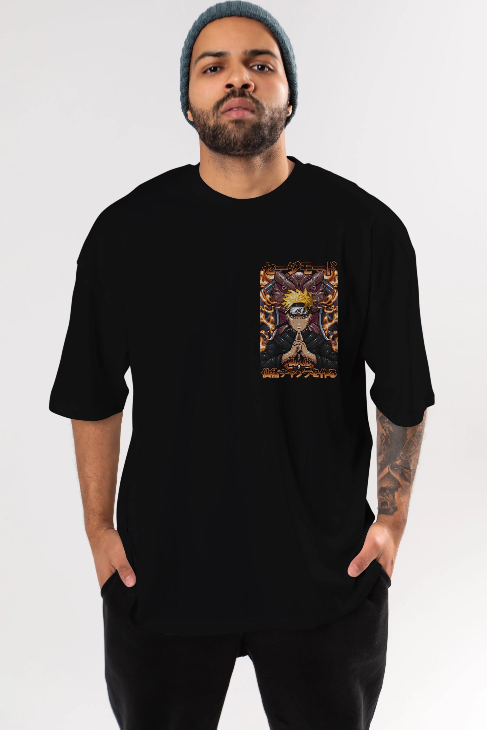 NARUTO (10) Ön Sol Baskılı Oversize t-shirt Erkek Kadın Unisex %100 Pamuk Bisiklet Yaka tişort