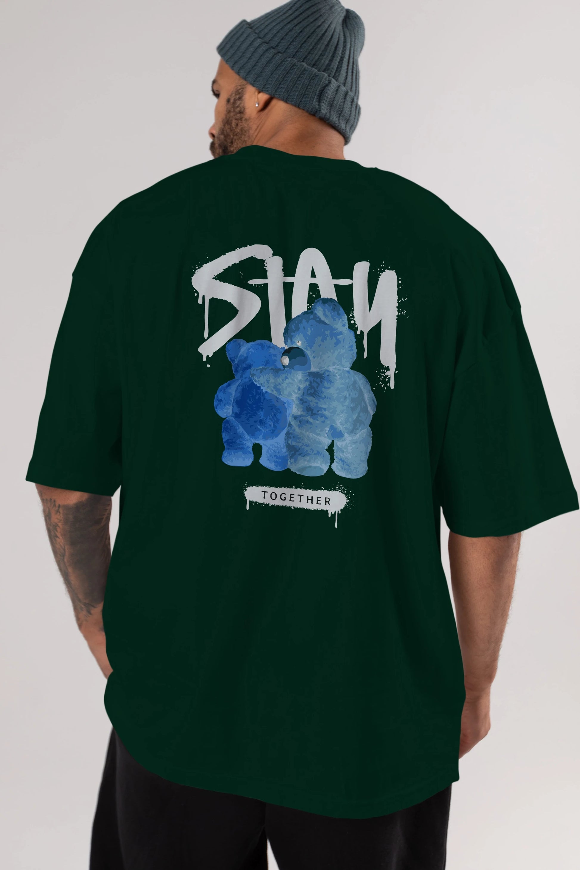 Stay Together Bear Arka Baskılı Oversize t-shirt Erkek Kadın Unisex