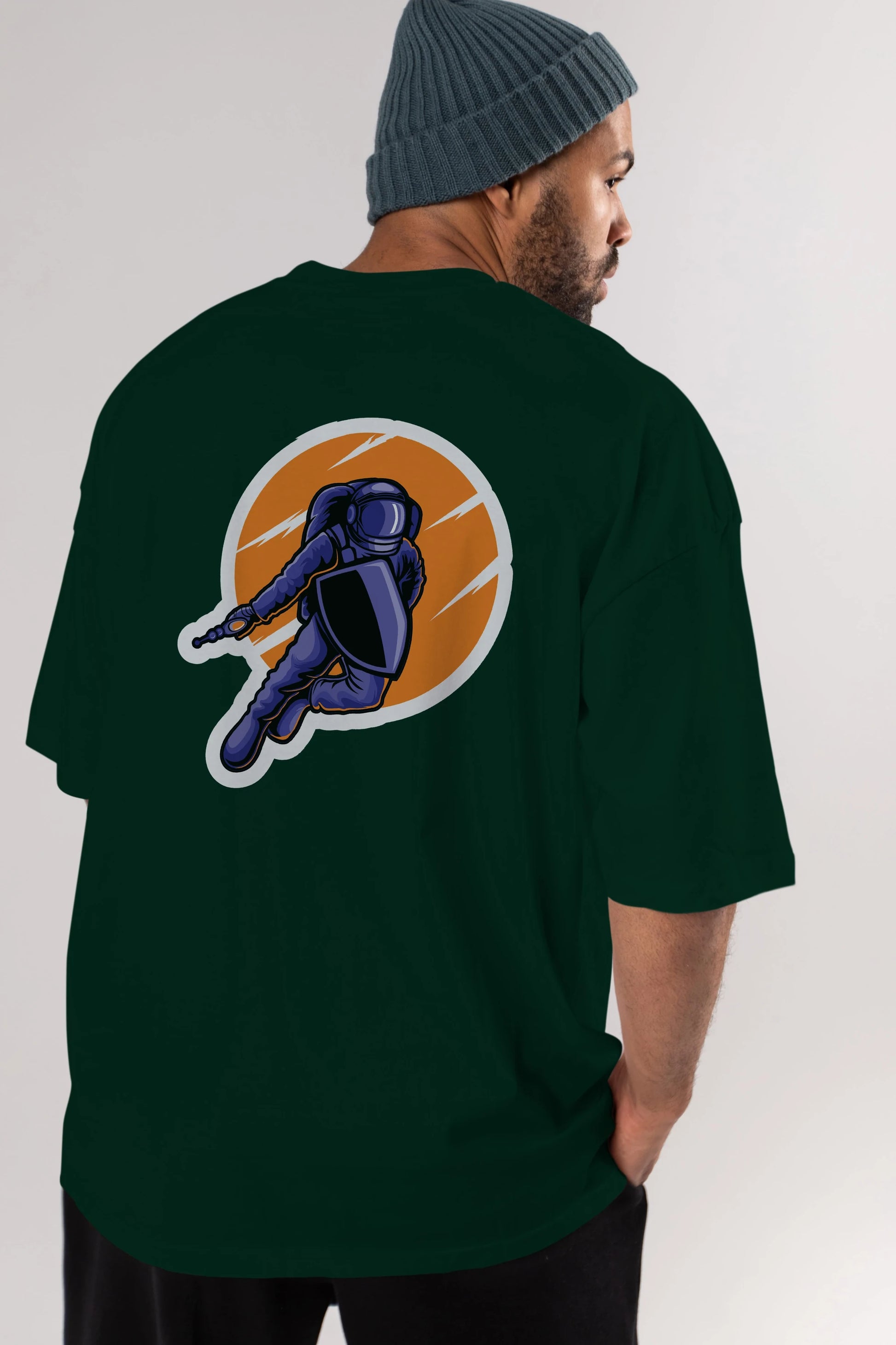 Astro Wars Sticker Arka Baskılı Oversize t-shirt Erkek Kadın Unisex