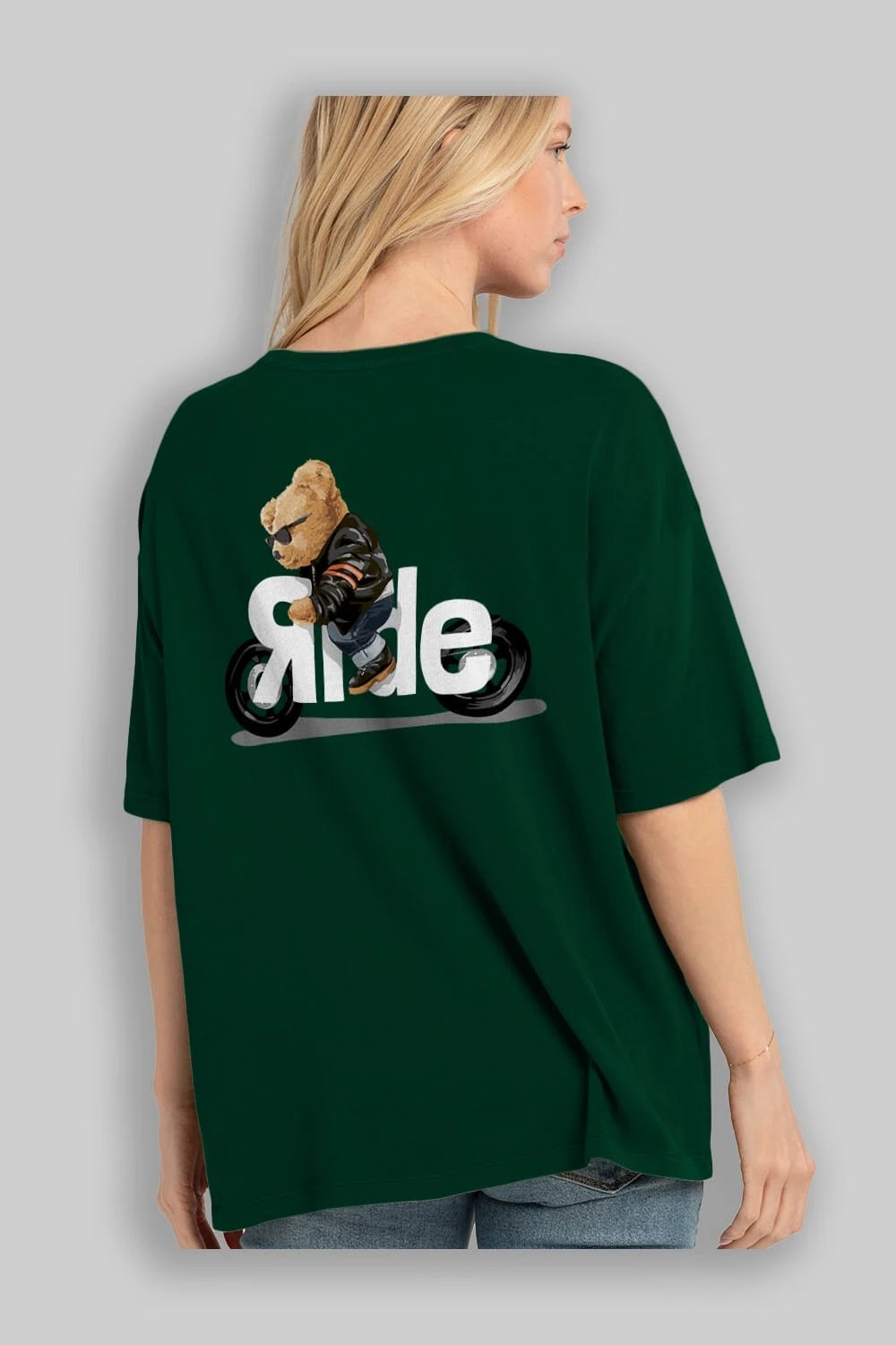 Teddy Bear Ride Arka Baskılı Oversize t-shirt Erkek Kadın Unisex %100 Pamuk