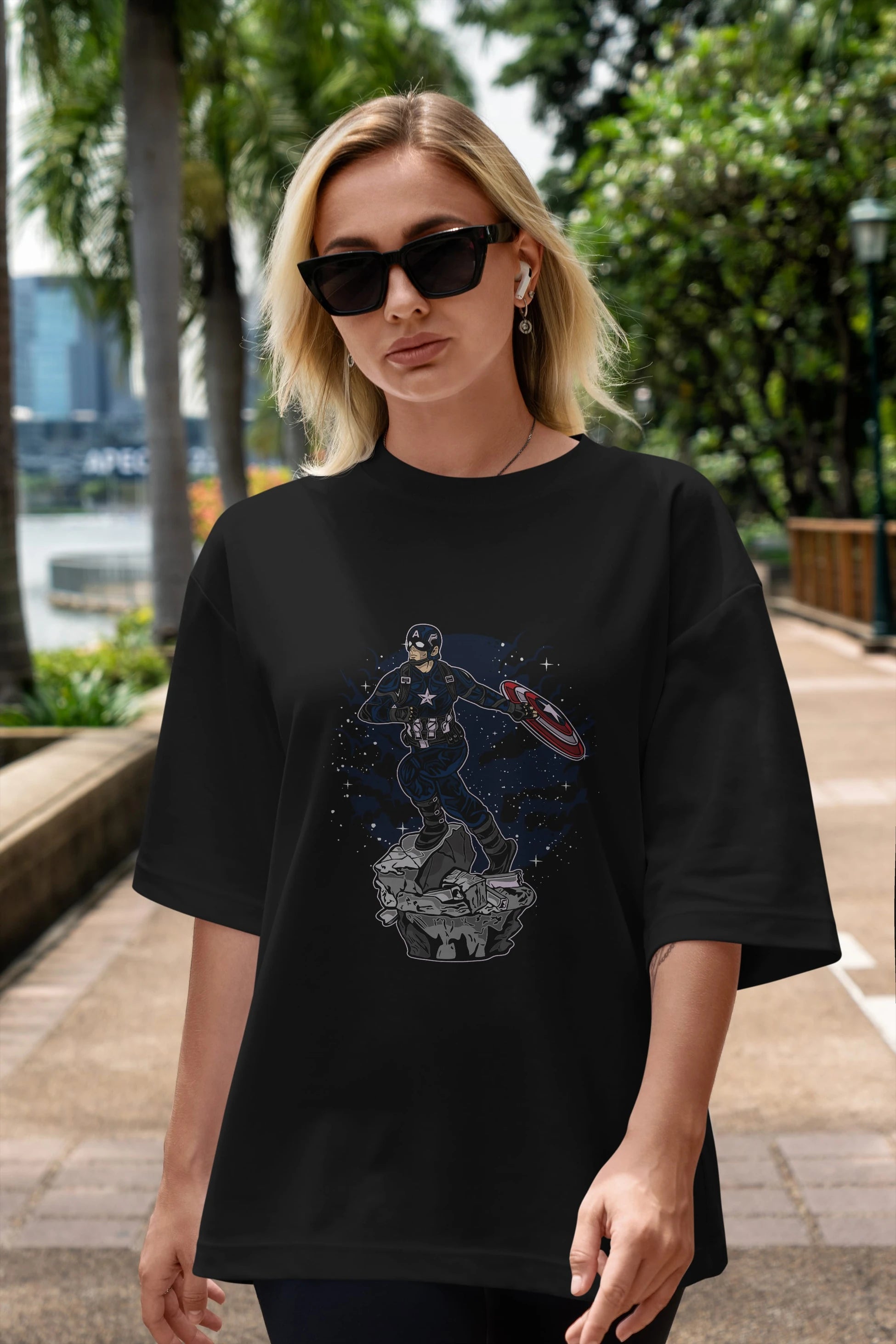 CAPTAIN AMERICA Ön Baskılı Oversize t-shirt Erkek Kadın Unisex %100 Pamuk tişort