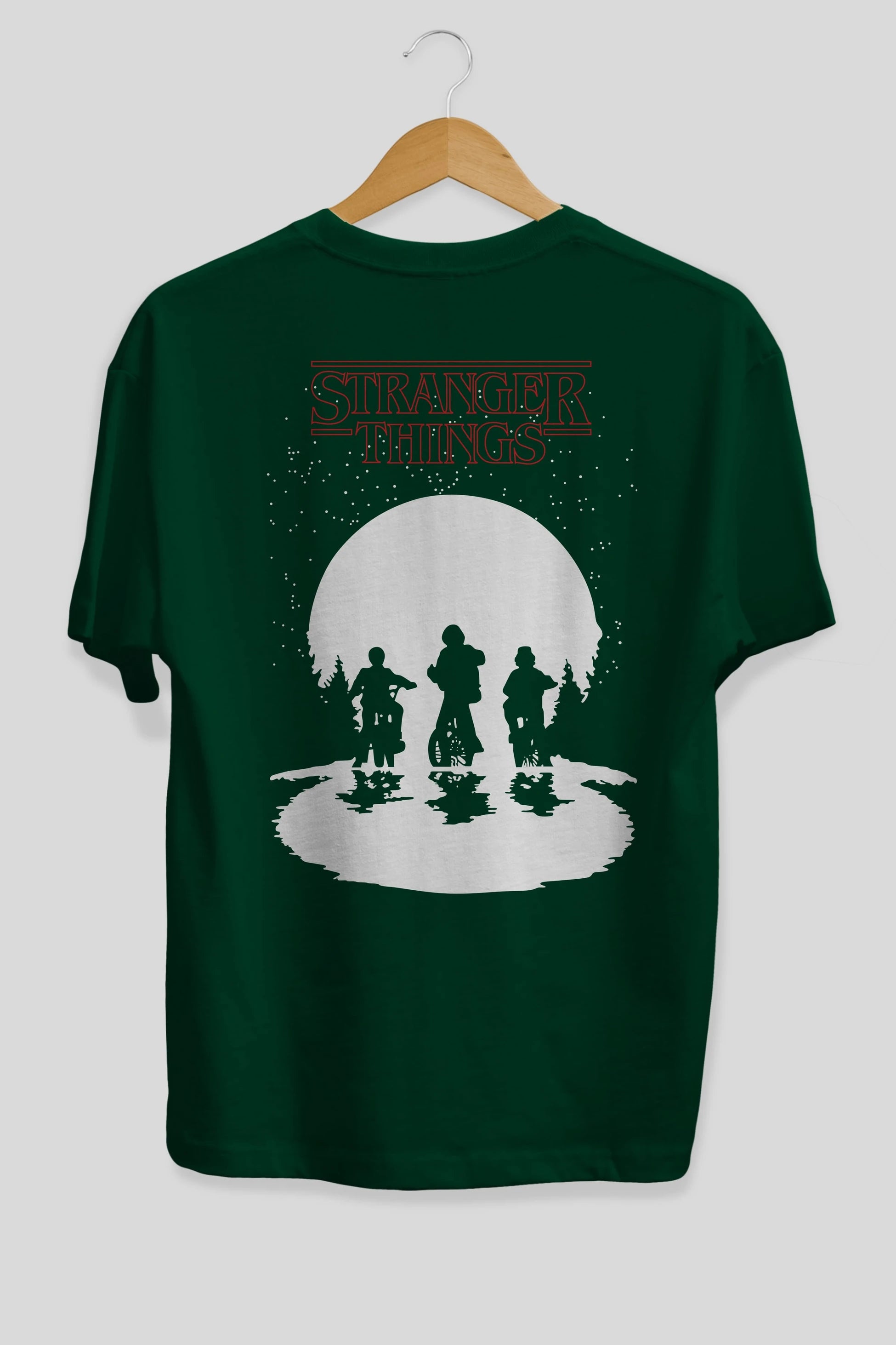 Stranger Things Arka Baskılı Oversize t-shirt Erkek Kadın Unisex %100 Pamuk Bisiklet Yaka tişort