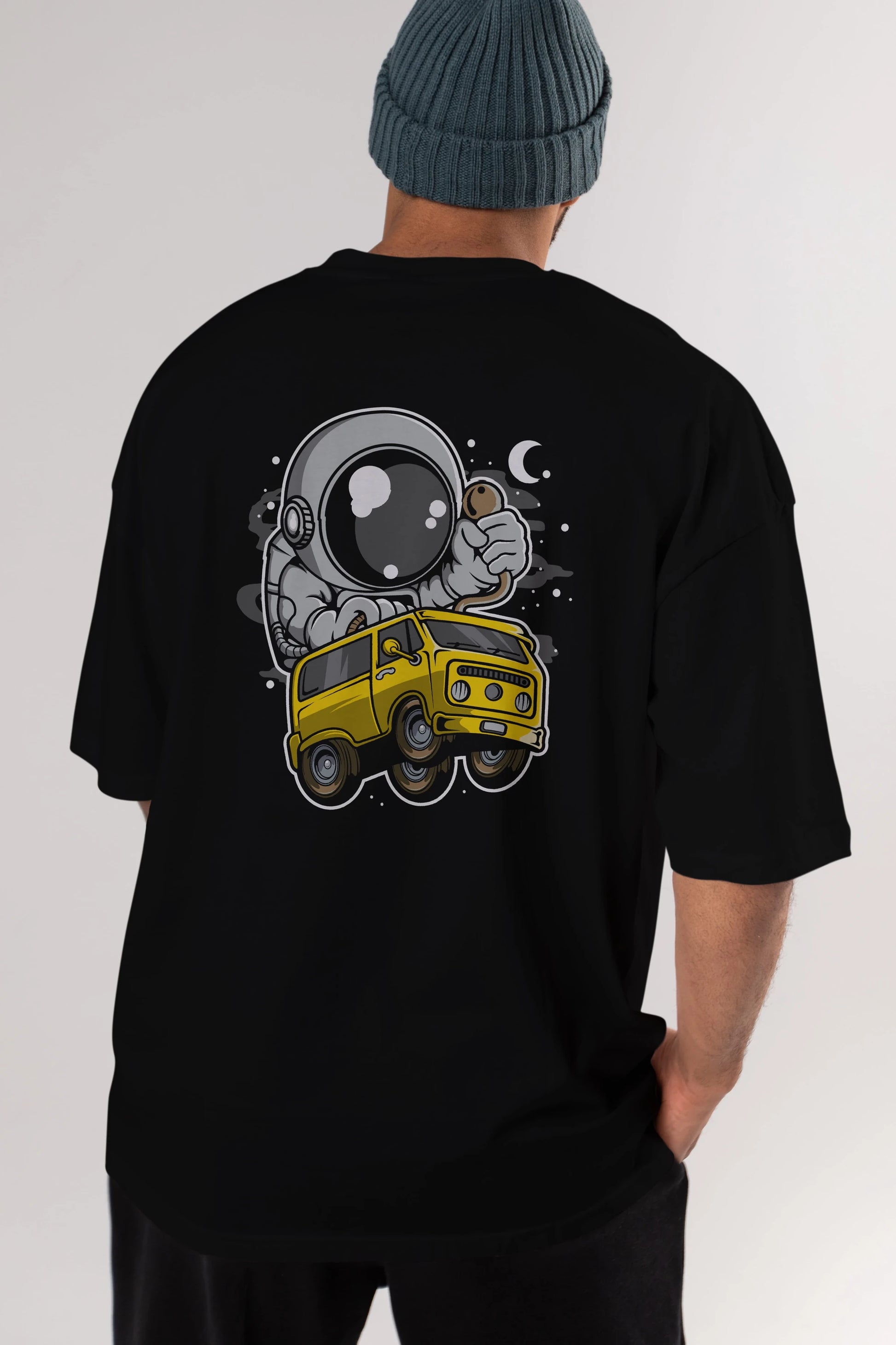 Astronaut Car Racer Arka Baskılı Oversize t-shirt Erkek Kadın Unisex