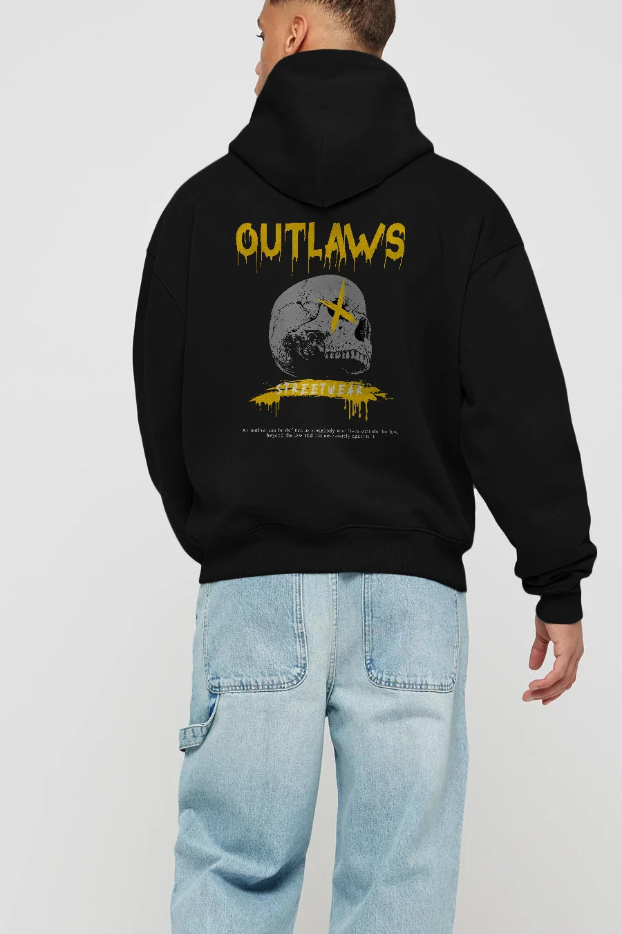 Outlaws Streetwear Arka Baskılı Hoodie Oversize Kapüşonlu Sweatshirt Erkek Kadın Unisex