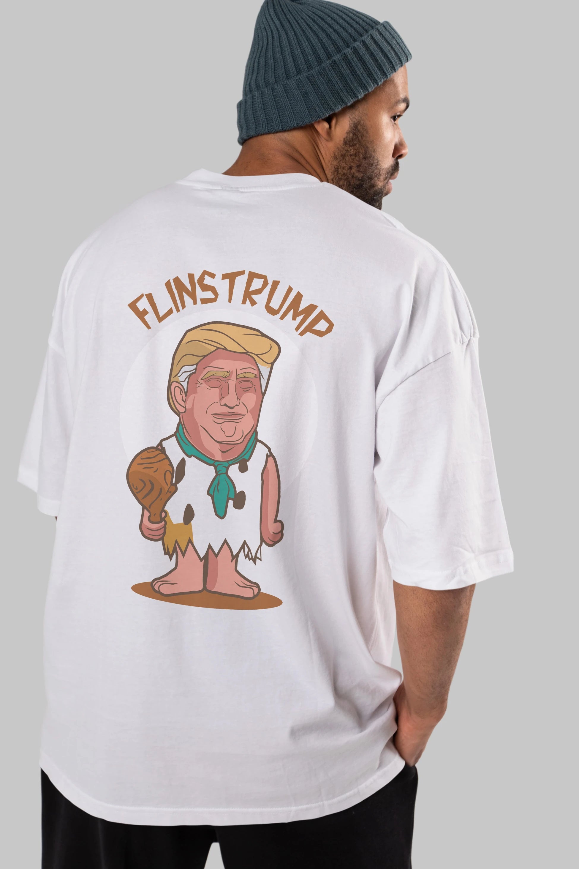 Flinstrump Arka Baskılı Oversize t-shirt Erkek Kadın Unisex %100 Pamuk tişort