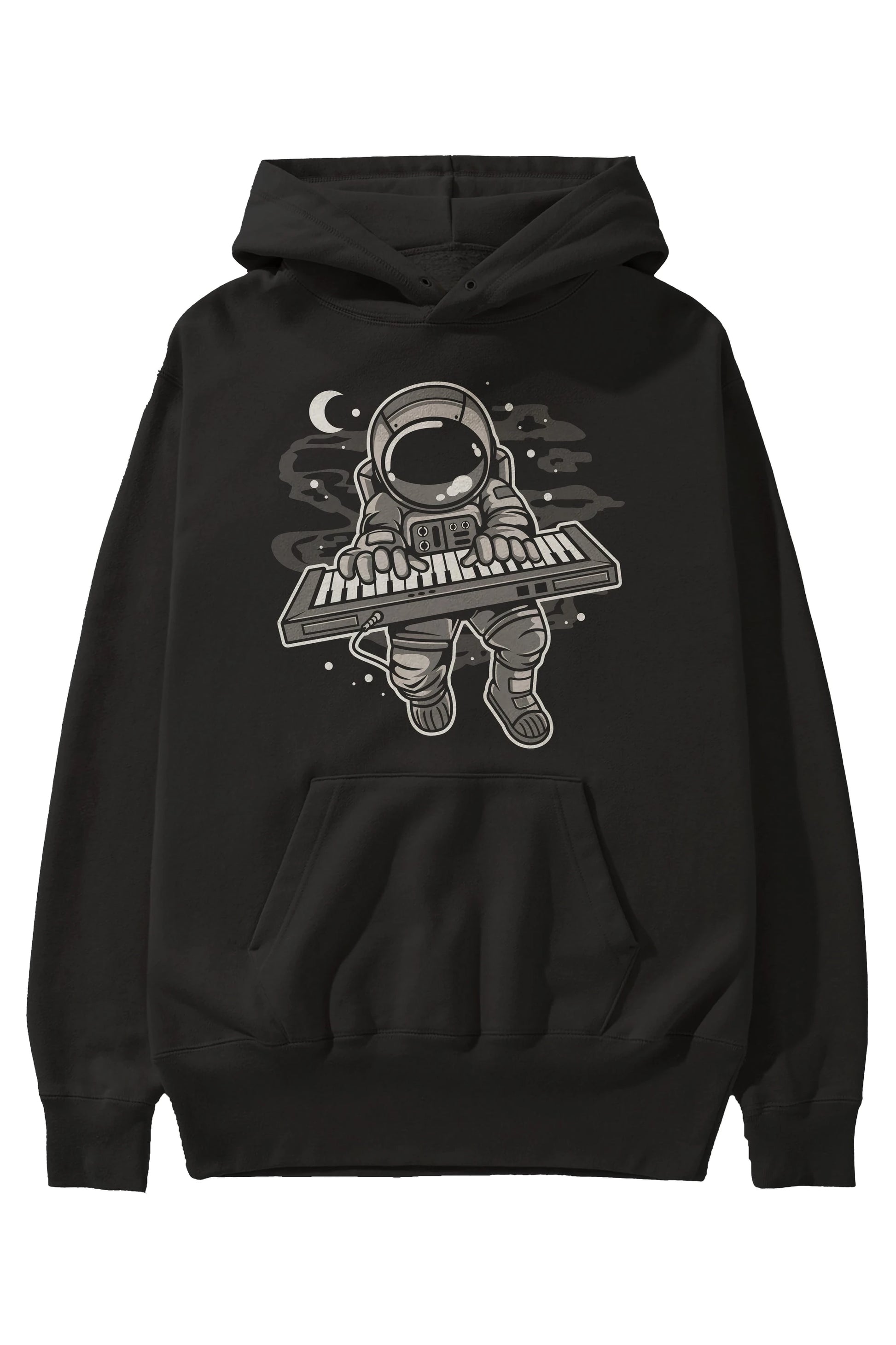 Astronaut Keyboard Ön Baskılı Hoodie Oversize Kapüşonlu Sweatshirt Erkek Kadın Unisex