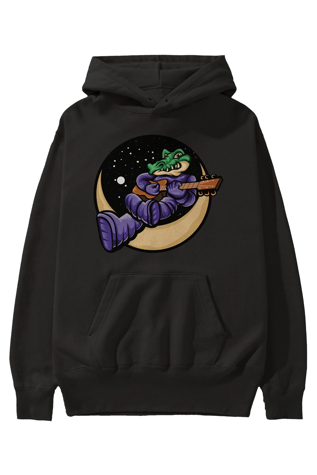 Space Crocodile Ön Baskılı Hoodie Oversize Kapüşonlu Sweatshirt Erkek Kadın Unisex