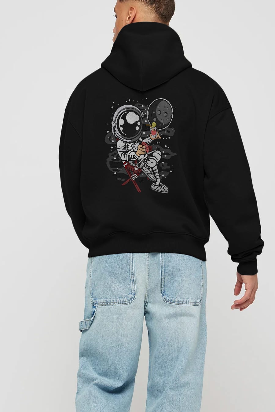 Holiday Astronaut Arka Baskılı Hoodie Oversize Kapüşonlu Sweatshirt Erkek Kadın Unisex