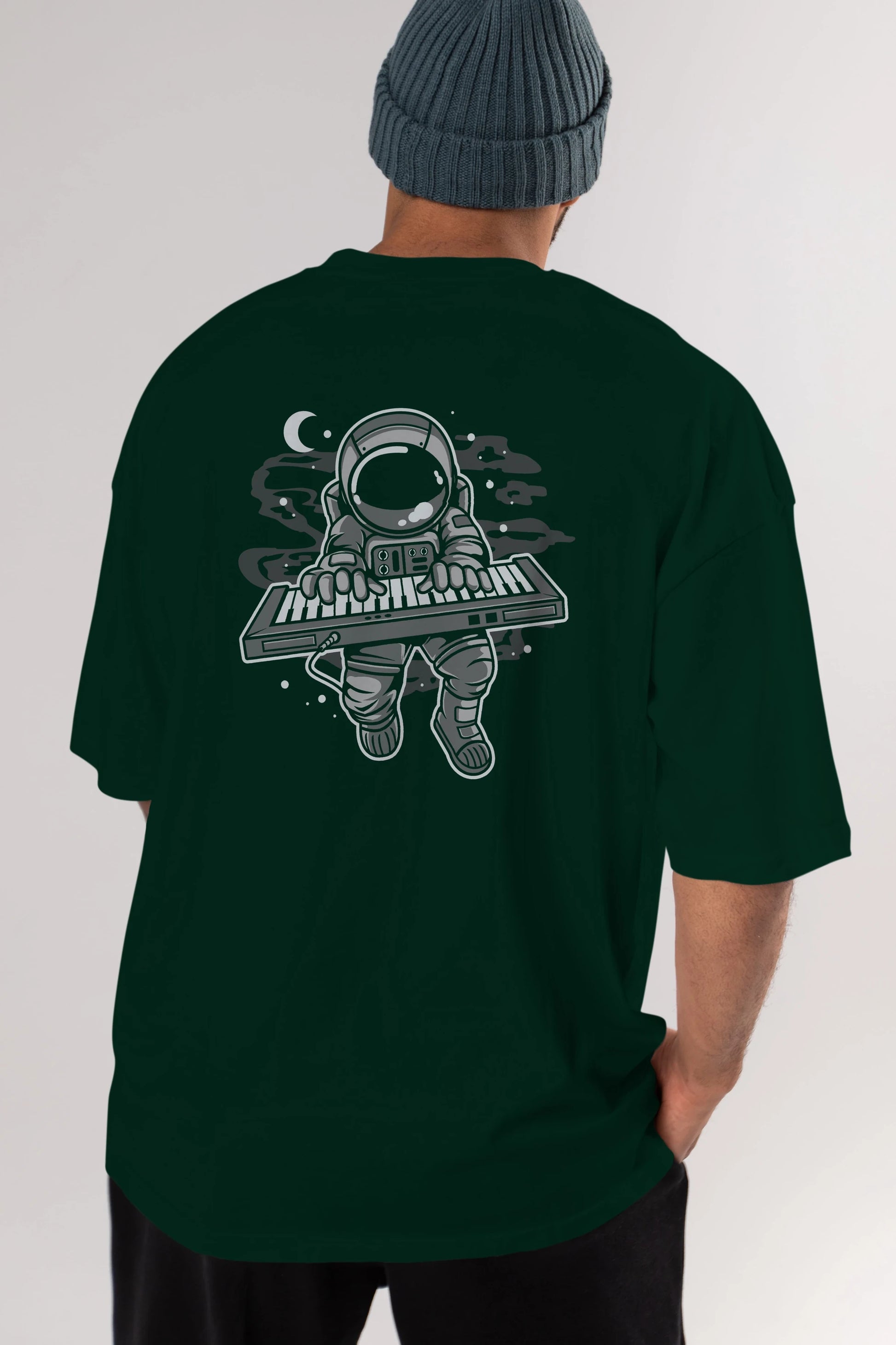 Astronaut Keyboard Arka Baskılı Oversize t-shirt Erkek Kadın Unisex