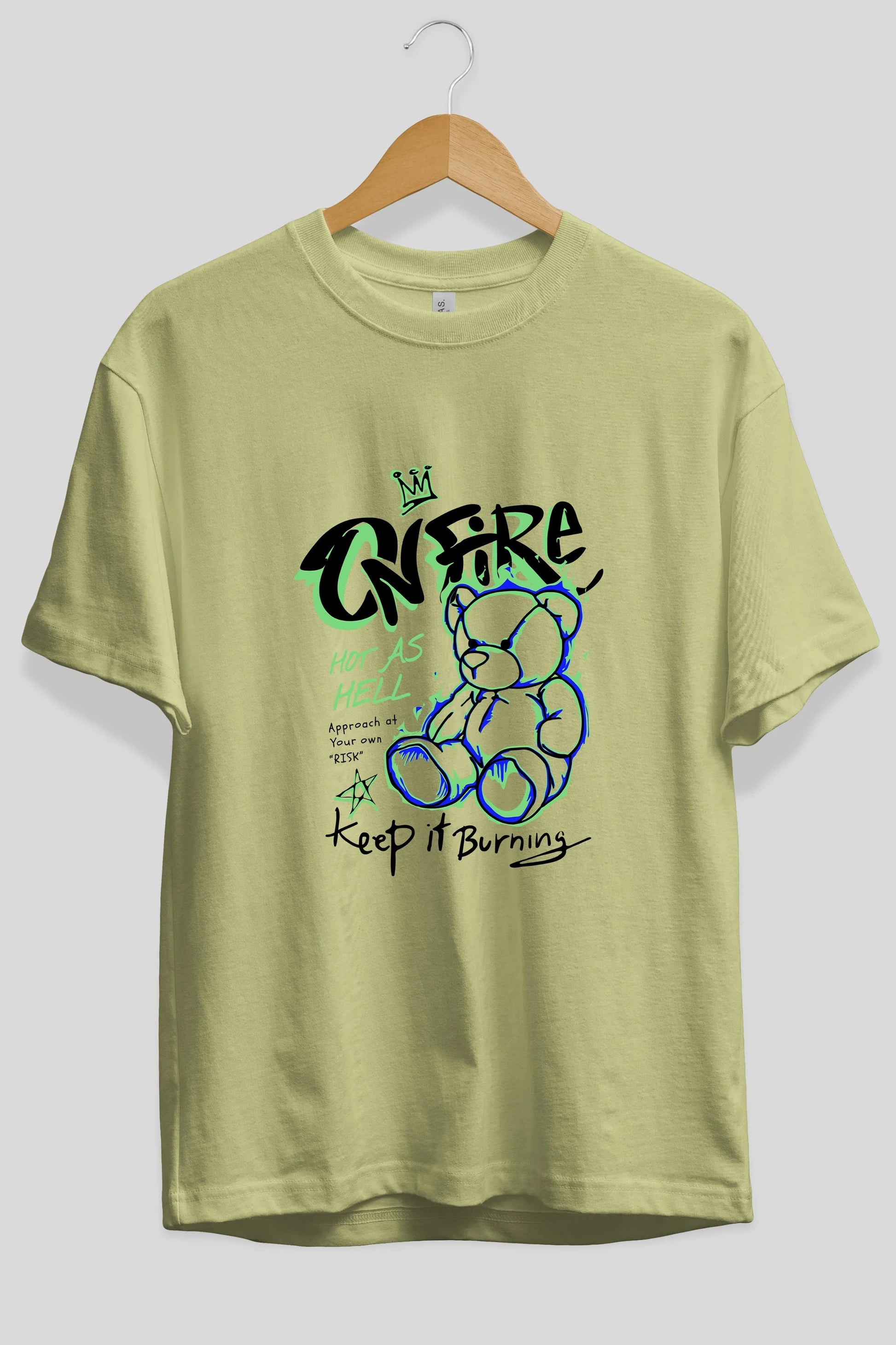 On Fire Bear Ön Baskılı Oversize t-shirt Erkek Kadın Unisex