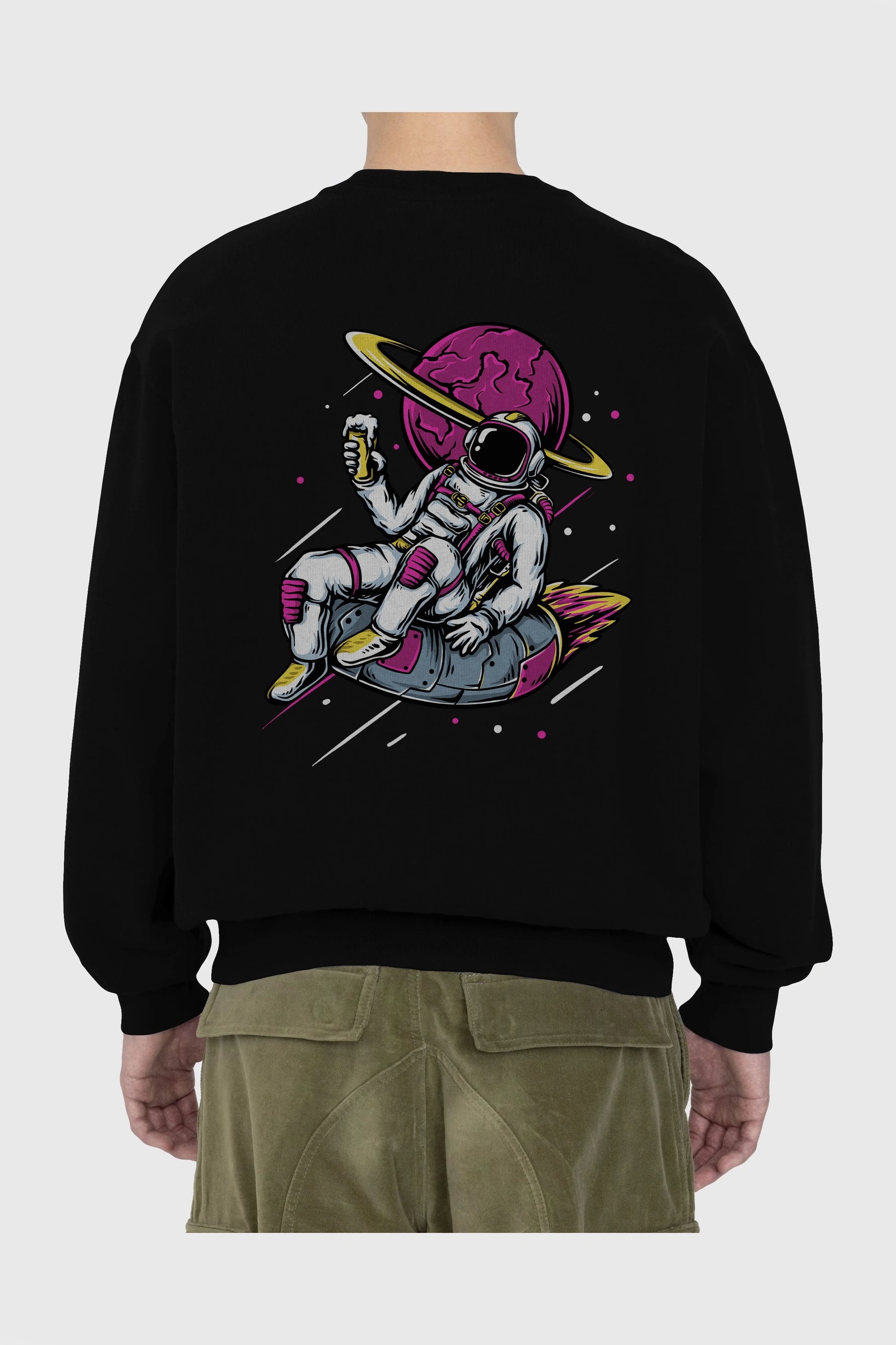 Astronaut Beer Arka Baskılı Oversize Sweatshirt Erkek Kadın Unisex