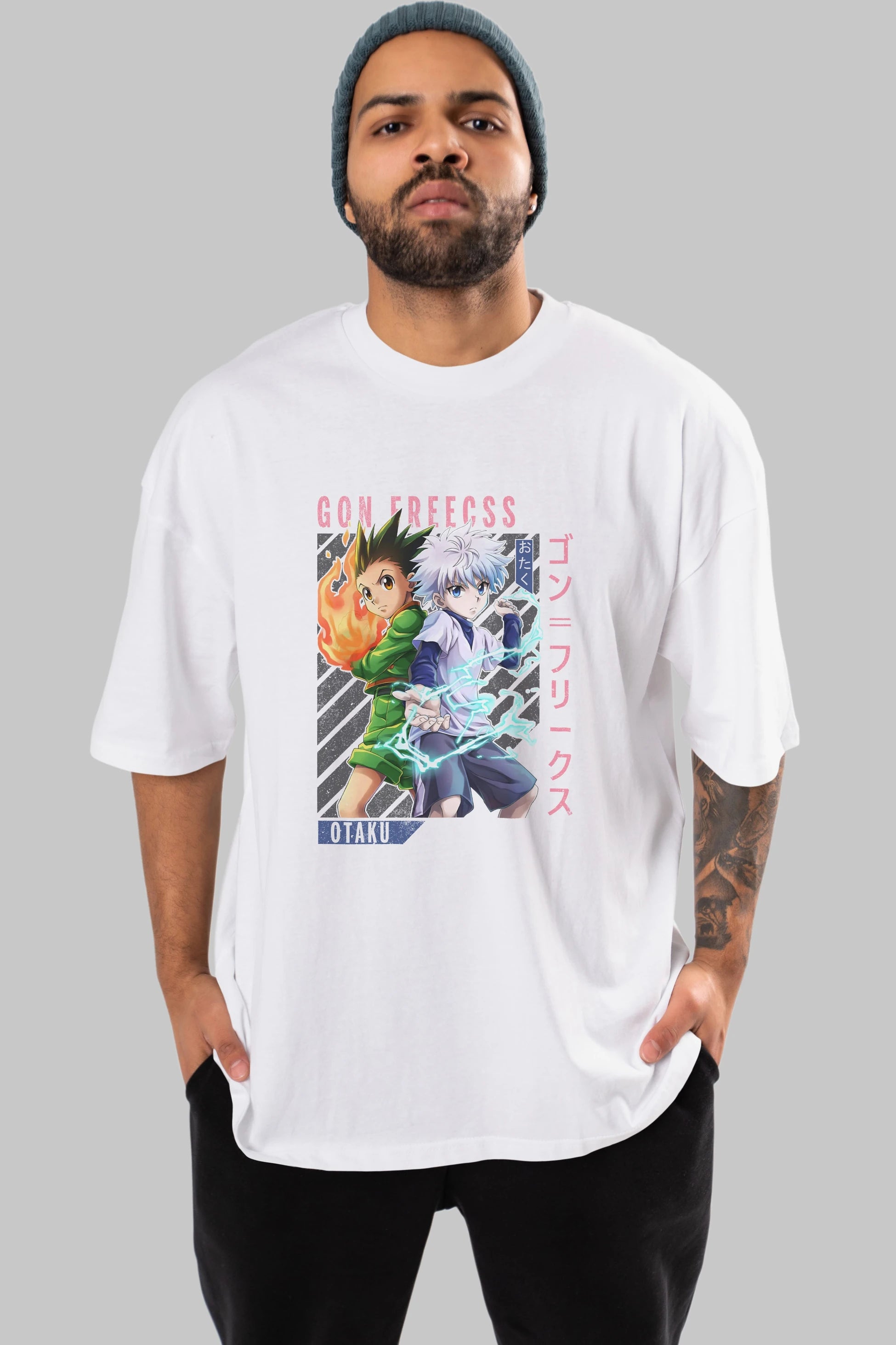Gon Freecss HUNTER X HUNTER 1 Anime Ön Baskılı Oversize t-shirt %100 pamuk Erkek Kadın Unisex
