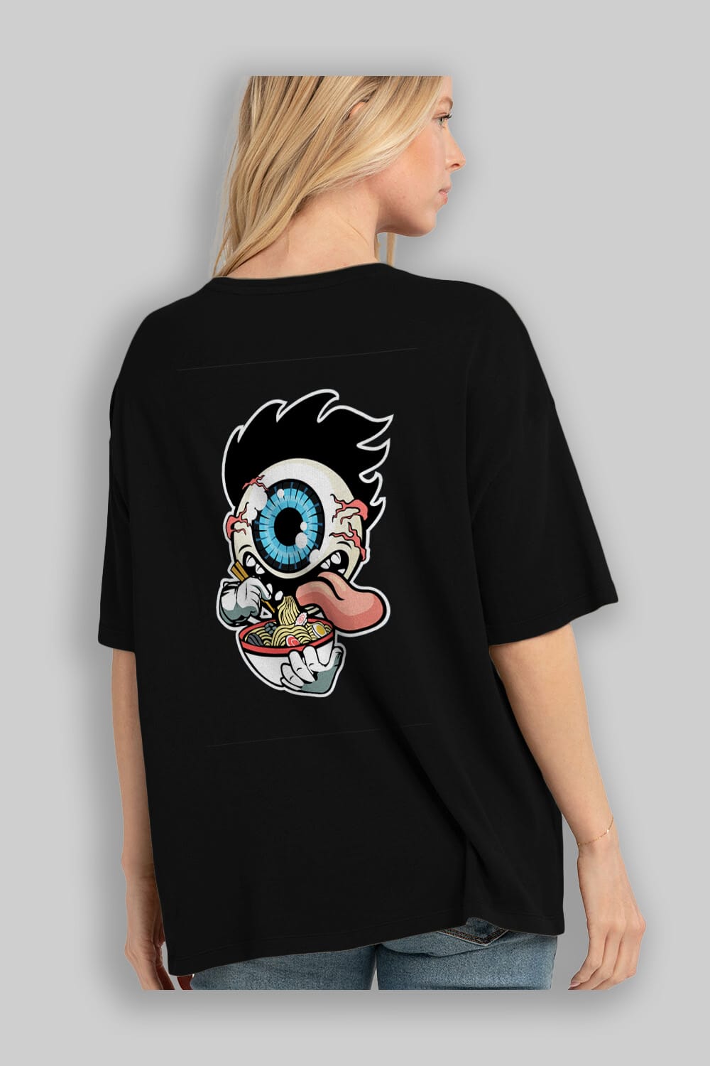Eyeball Ramen Arka Baskılı Oversize t-shirt Erkek Kadın Unisex %100 Pamuk tişort