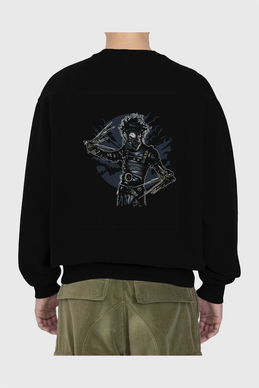 Gas Mask Scissors Arka Baskılı Oversize Sweatshirt Erkek Kadın Unisex
