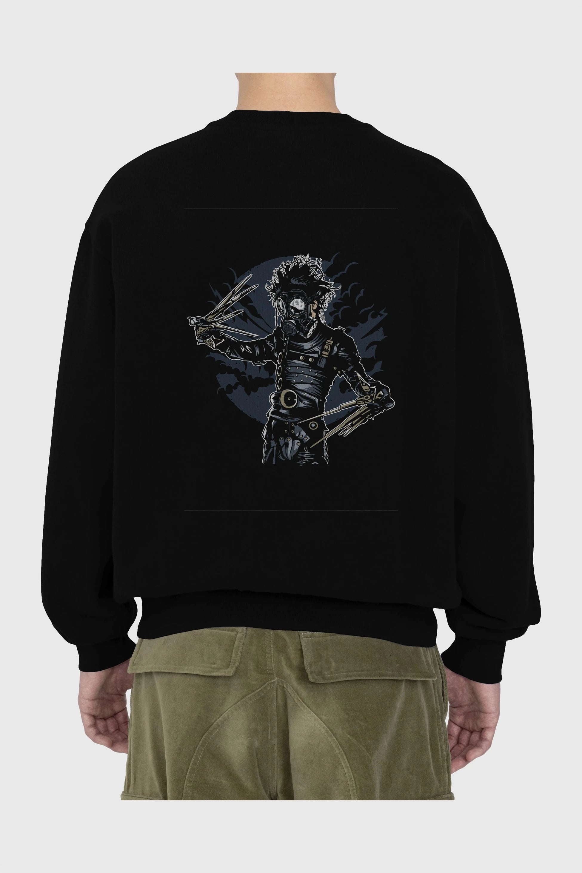 Gas Mask Scissors Arka Baskılı Oversize Sweatshirt Erkek Kadın Unisex