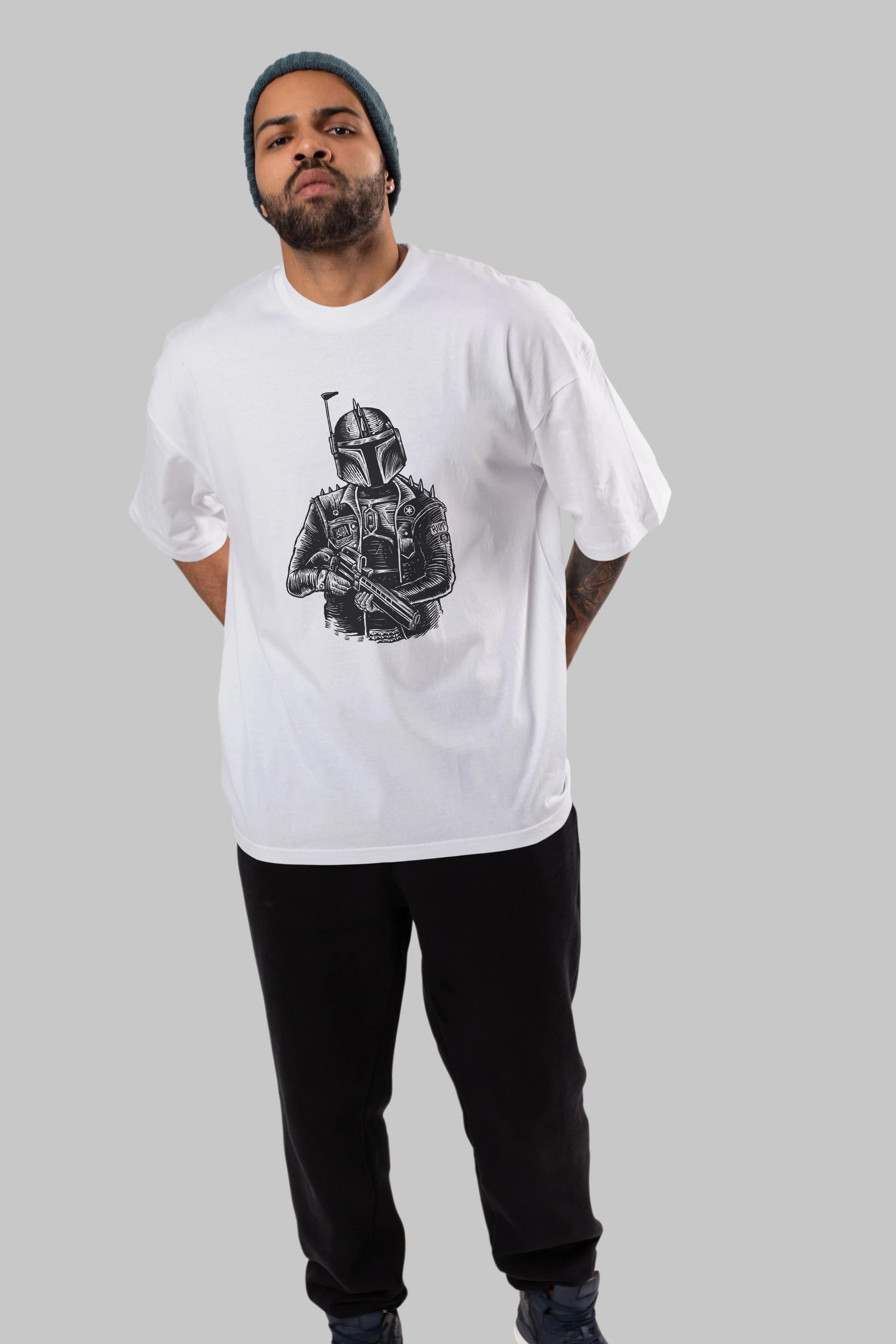 Boba Punk Ön Baskılı Oversize t-shirt Erkek Kadın Unisex %100 Pamuk tişort