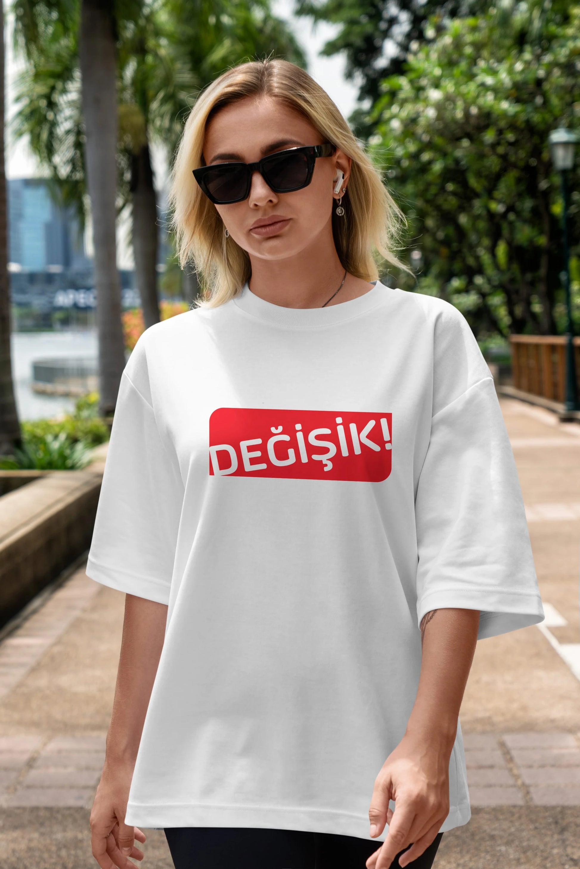 Değişik Ön Baskılı Oversize t-shirt %100 pamuk Erkek Kadın Unisex