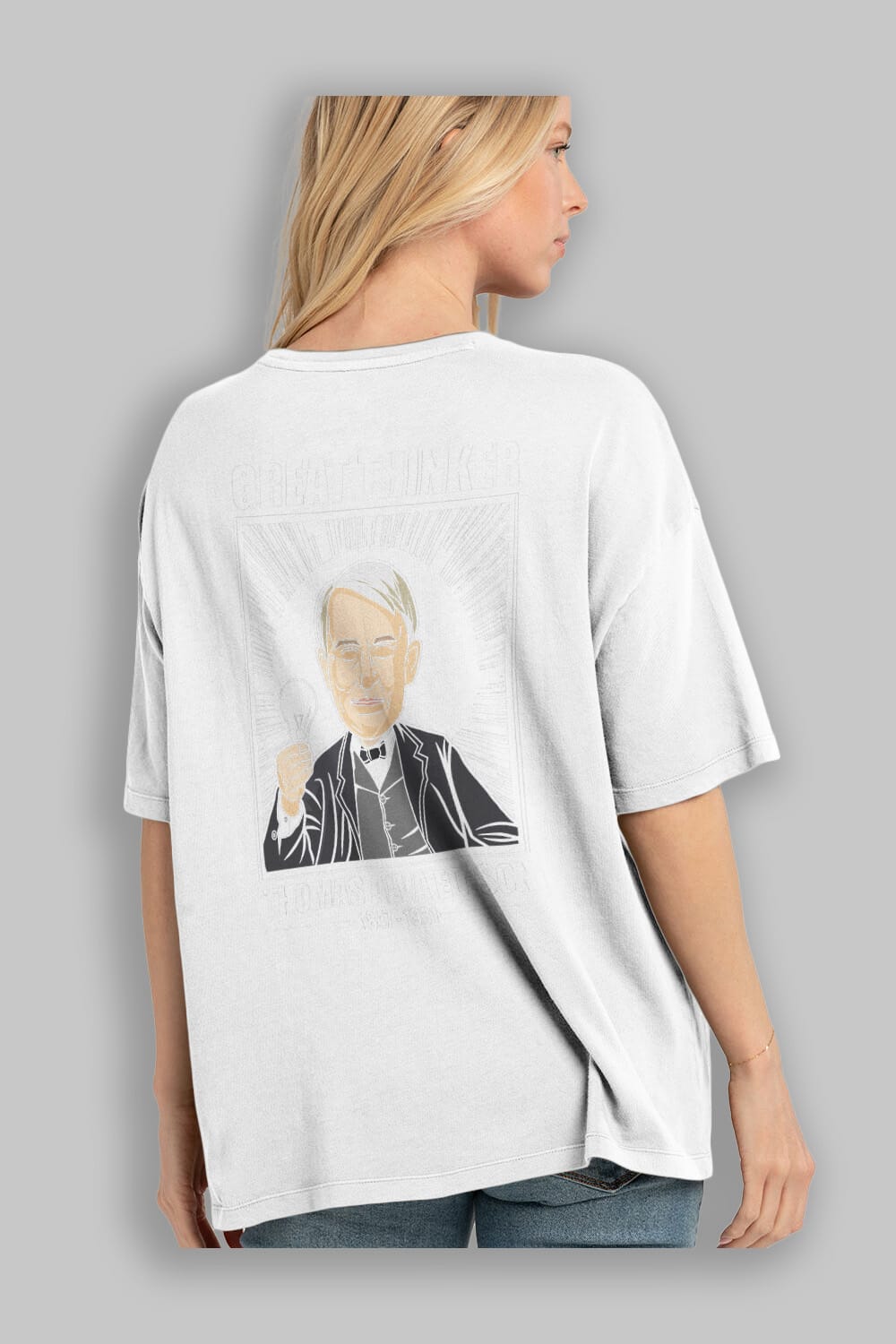 Thomas Alfa Edison Arka Baskılı Oversize t-shirt Erkek Kadın Unisex %100 Pamuk tişort