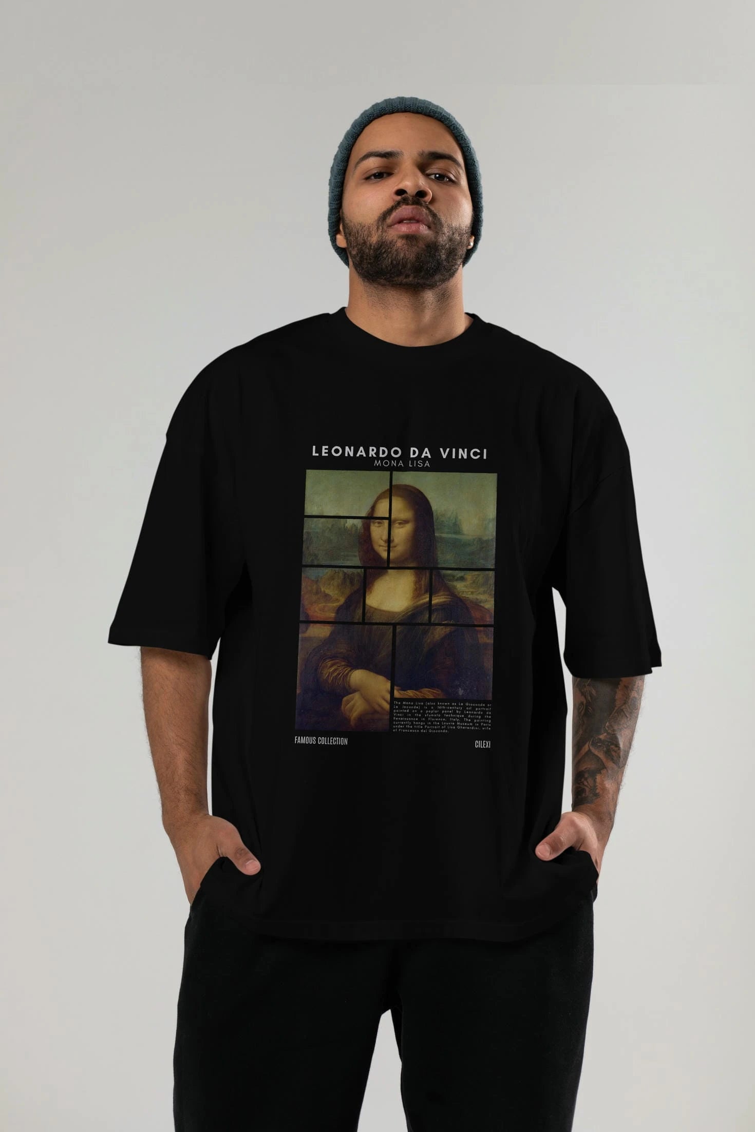 Leonardo Da Vinci Mona Lisa ön Baskılı Oversize t-shirt Erkek Kadın Bisiklet Yaka Pamuk tişort