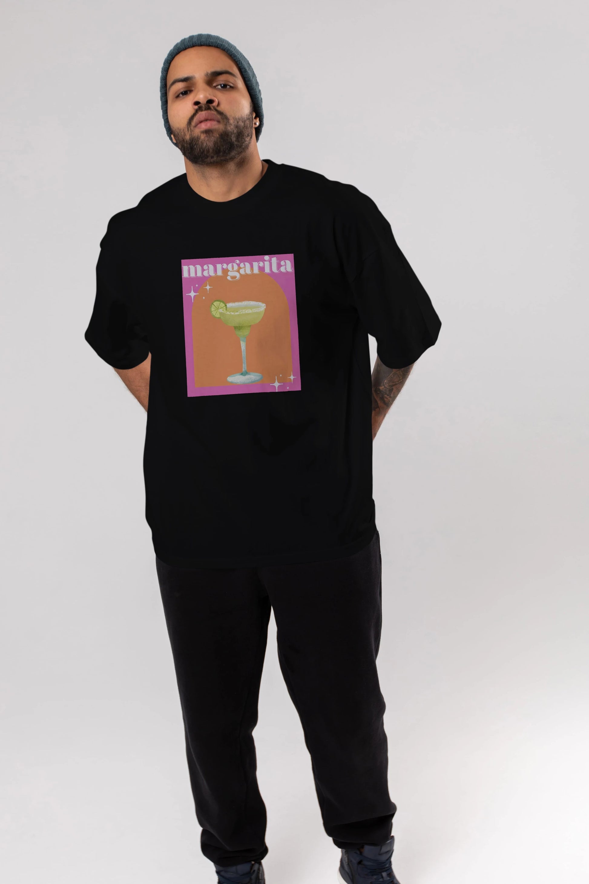 Margarita 7 Ön Baskılı Oversize t-shirt Erkek Kadın Unisex %100 Pamuk Bisiklet Yaka tişort