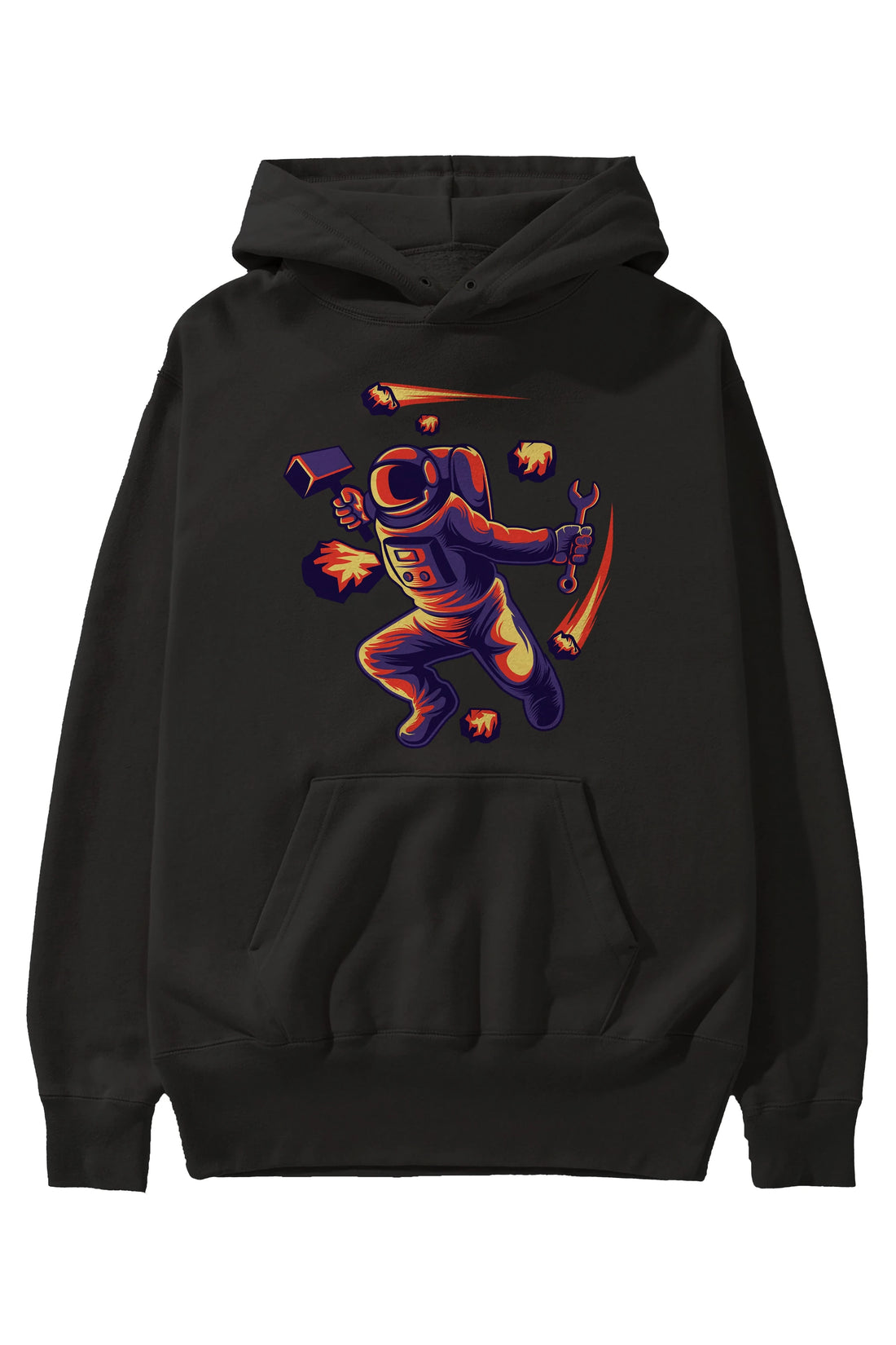 Astronaut Block Meteor Ön Baskılı Hoodie Oversize Kapüşonlu Sweatshirt Erkek Kadın Unisex