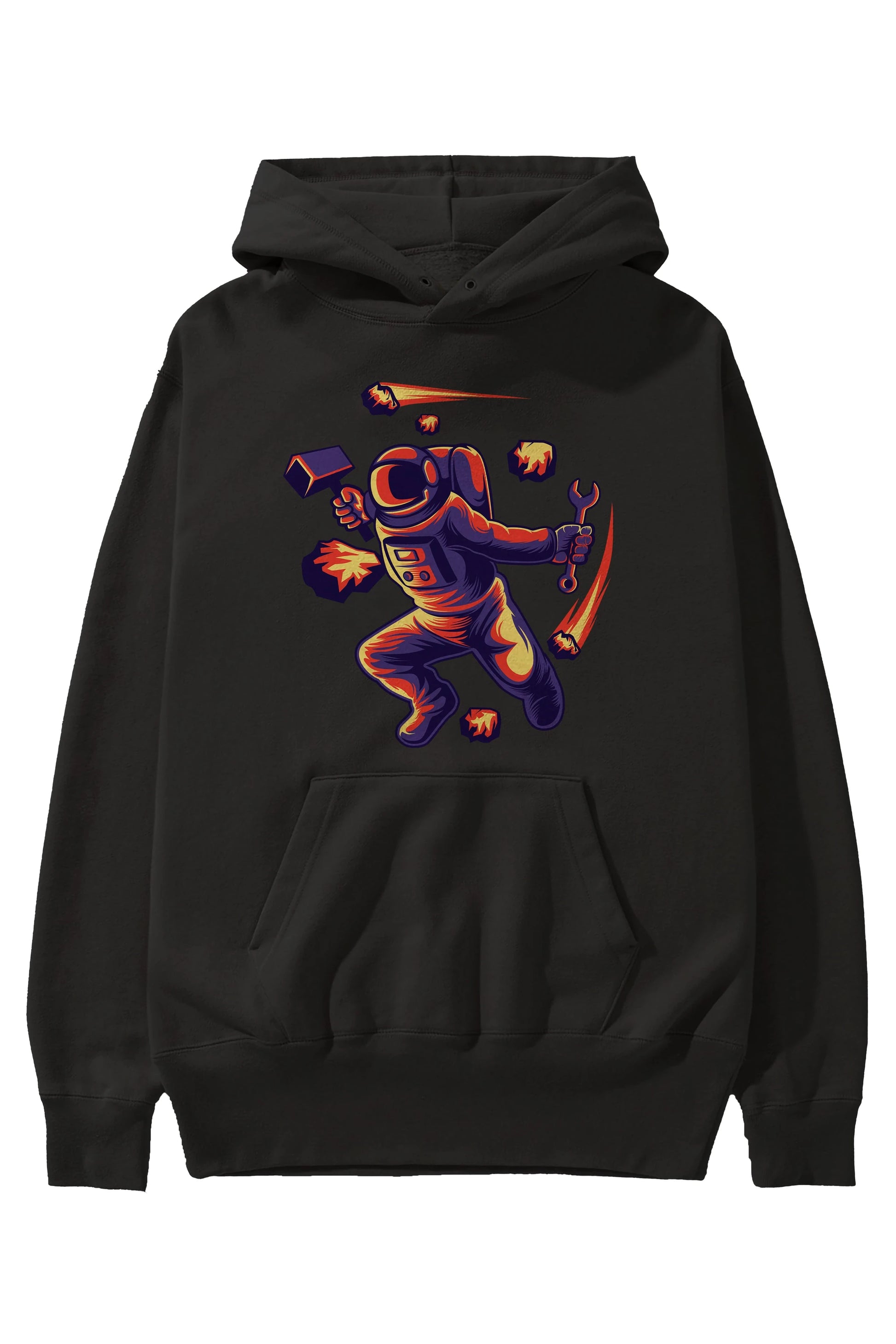 Astronaut Block Meteor Ön Baskılı Hoodie Oversize Kapüşonlu Sweatshirt Erkek Kadın Unisex