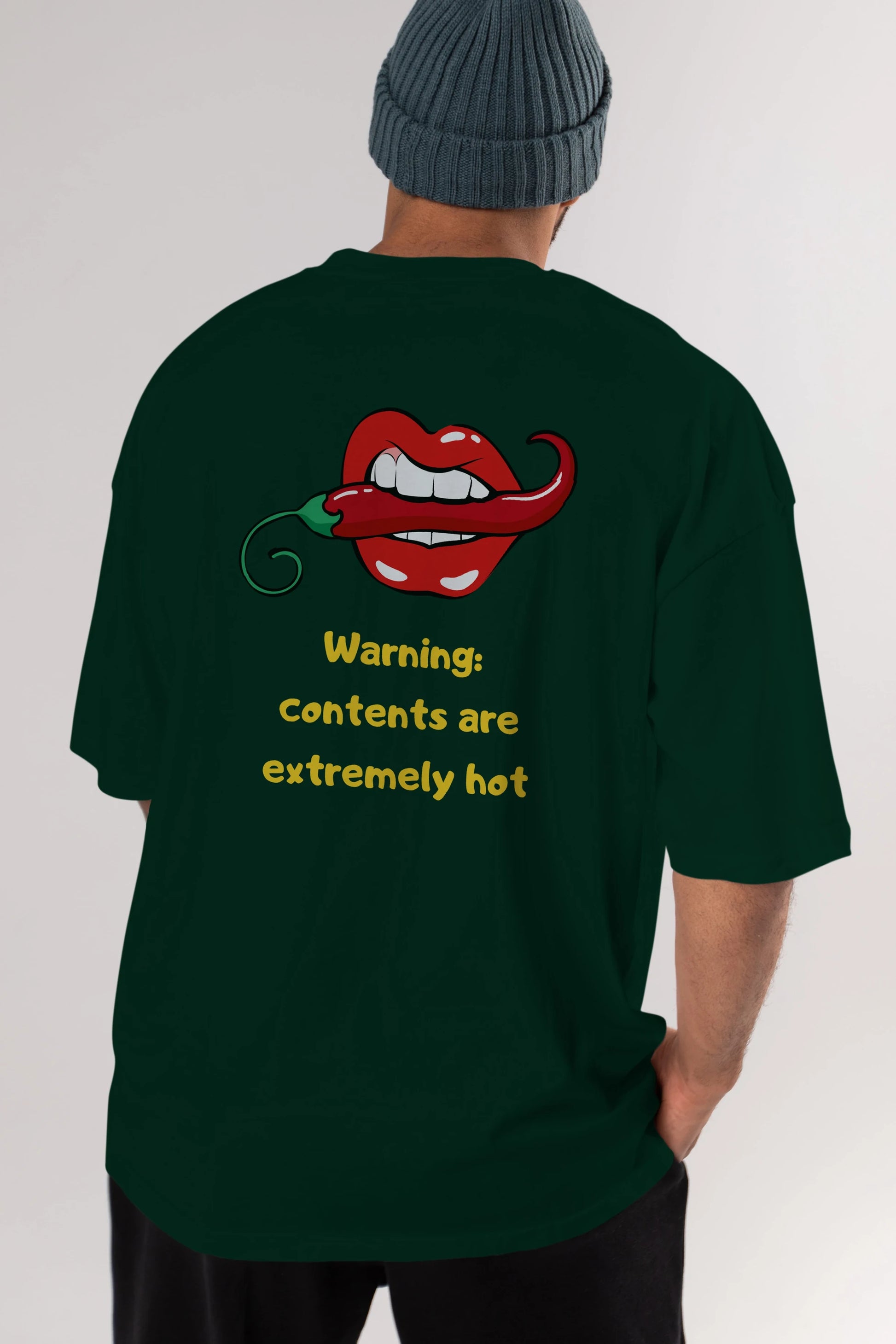 Warning Contents Yazılı Arka Baskılı Oversize t-shirt Erkek Kadın Unisex