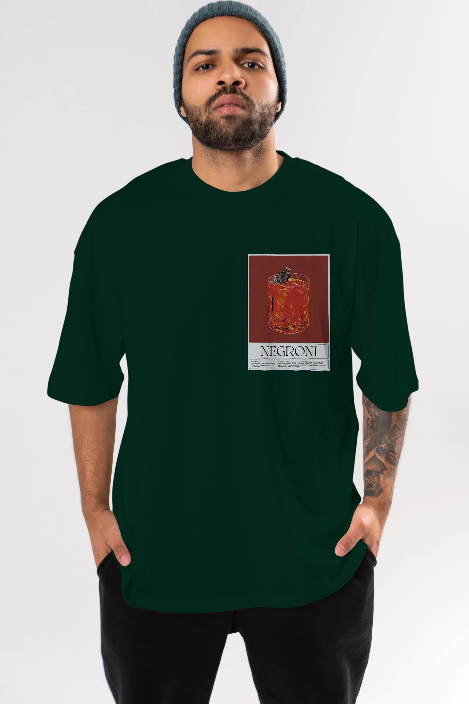 Negroni 2 Ön Sol Baskılı Oversize t-shirt Erkek Kadın Unisex %100 Pamuk Bisiklet Yaka tişort