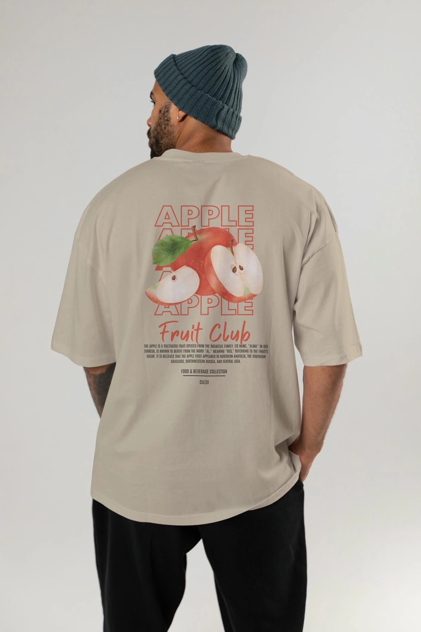Apple Arka Baskılı Oversize t-shirt Erkek Kadın Pamuk Bisiklet Yaka tişort