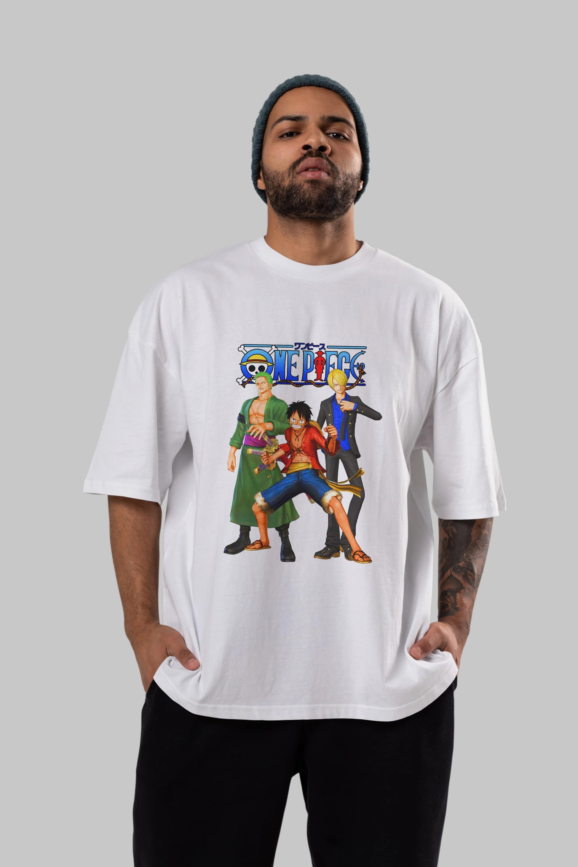 Luffy Sanji Zoro Anime Ön Baskılı Oversize t-shirt Erkek Kadın Unisex
