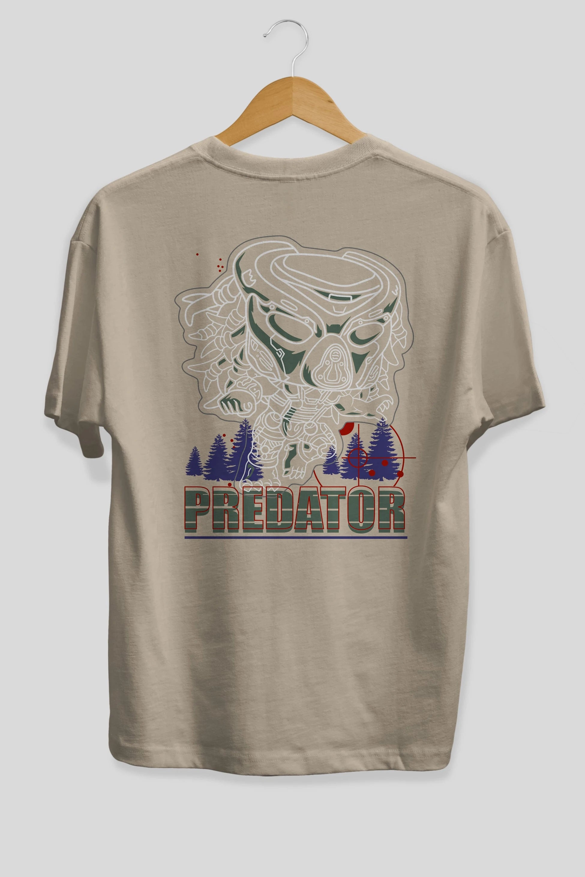 Predator Arka Baskılı Oversize t-shirt Erkek Kadın Unisex %100 Pamuk Bisiklet Yaka tişort