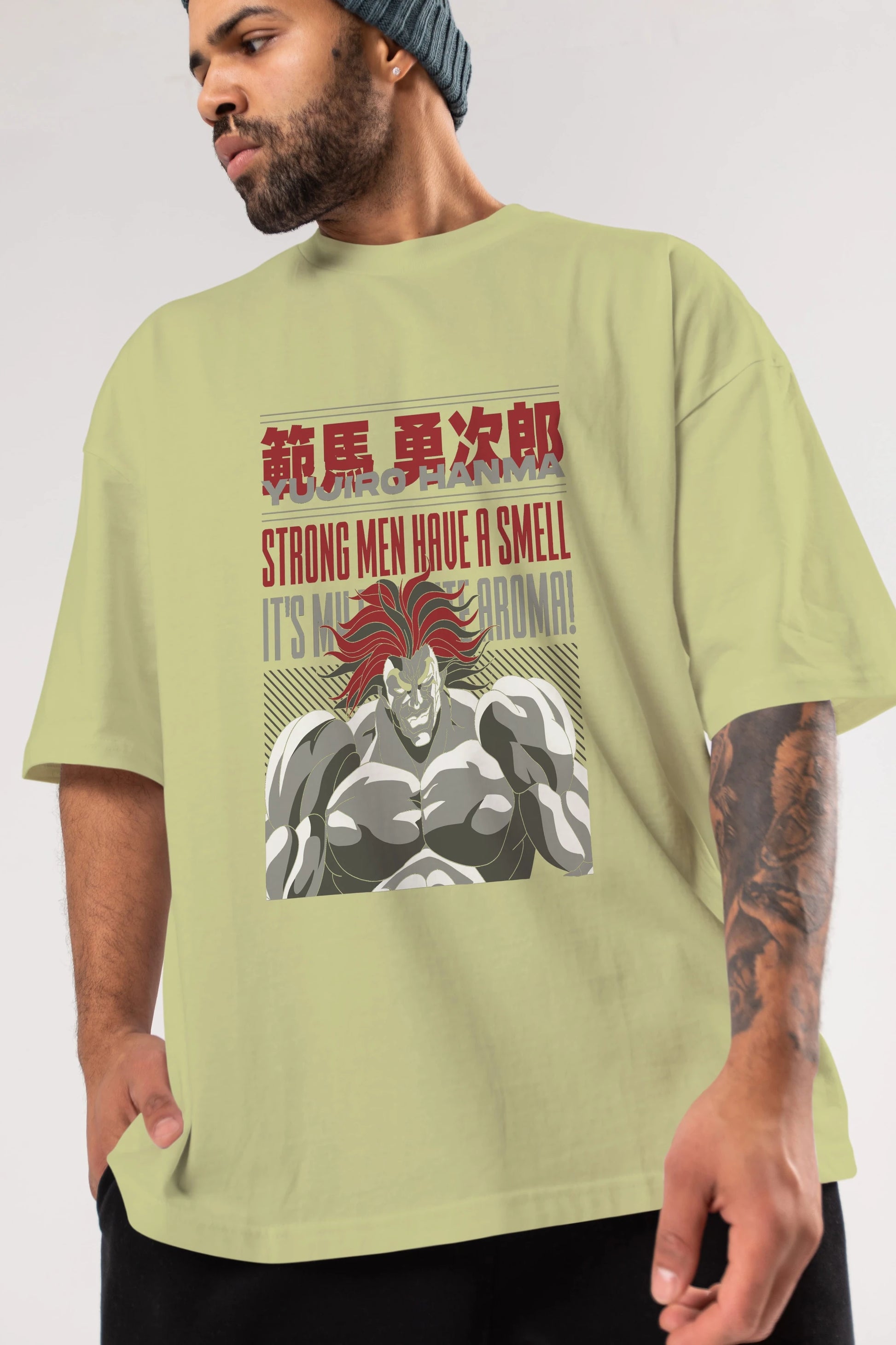 YUJIRO HANMA Anime Ön Baskılı Oversize t-shirt %100 pamuk Erkek Kadın Unisex
