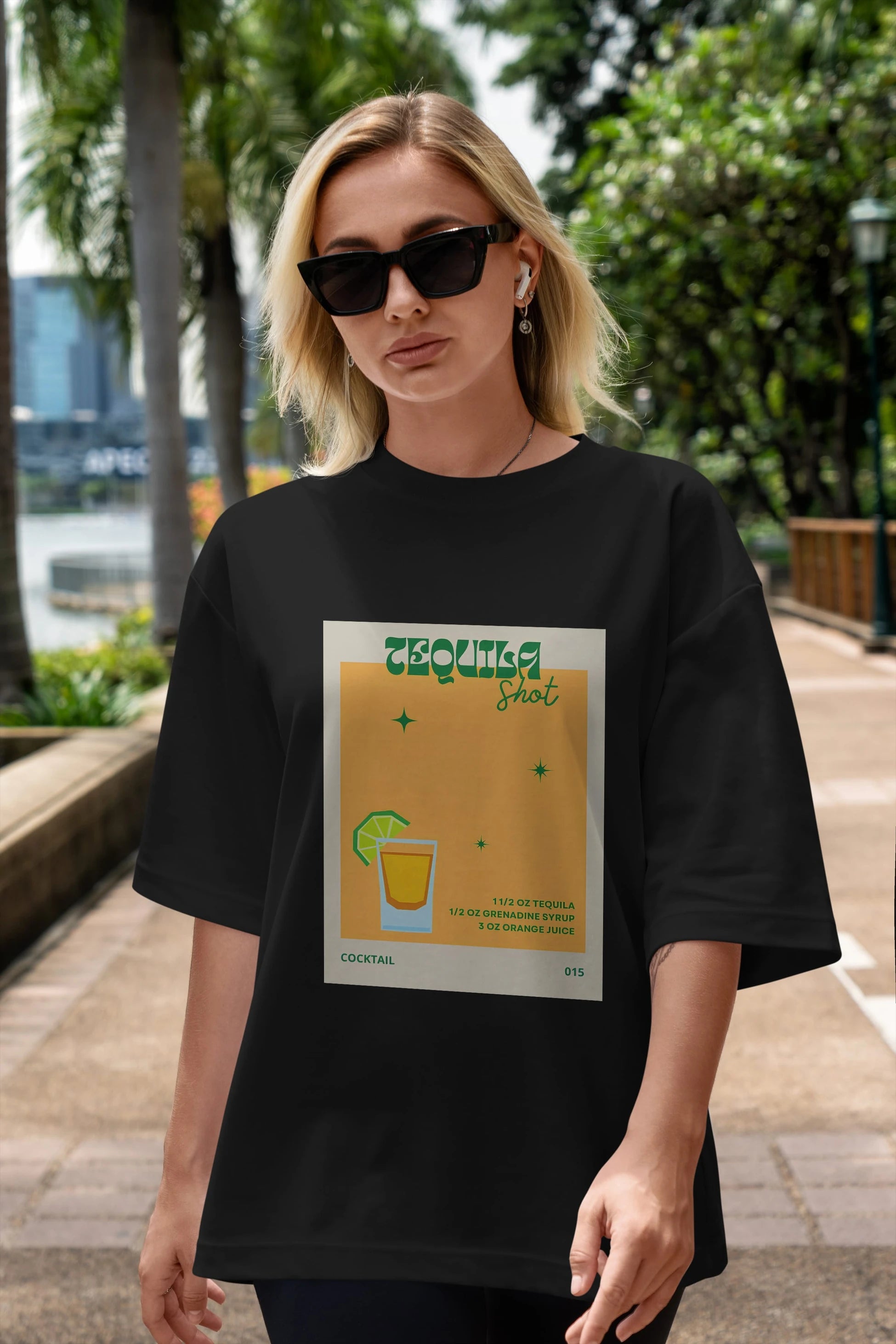 Tequila Shot 2 Ön Baskılı Oversize t-shirt Erkek Kadın Unisex %100 Pamuk Bisiklet Yaka tişort