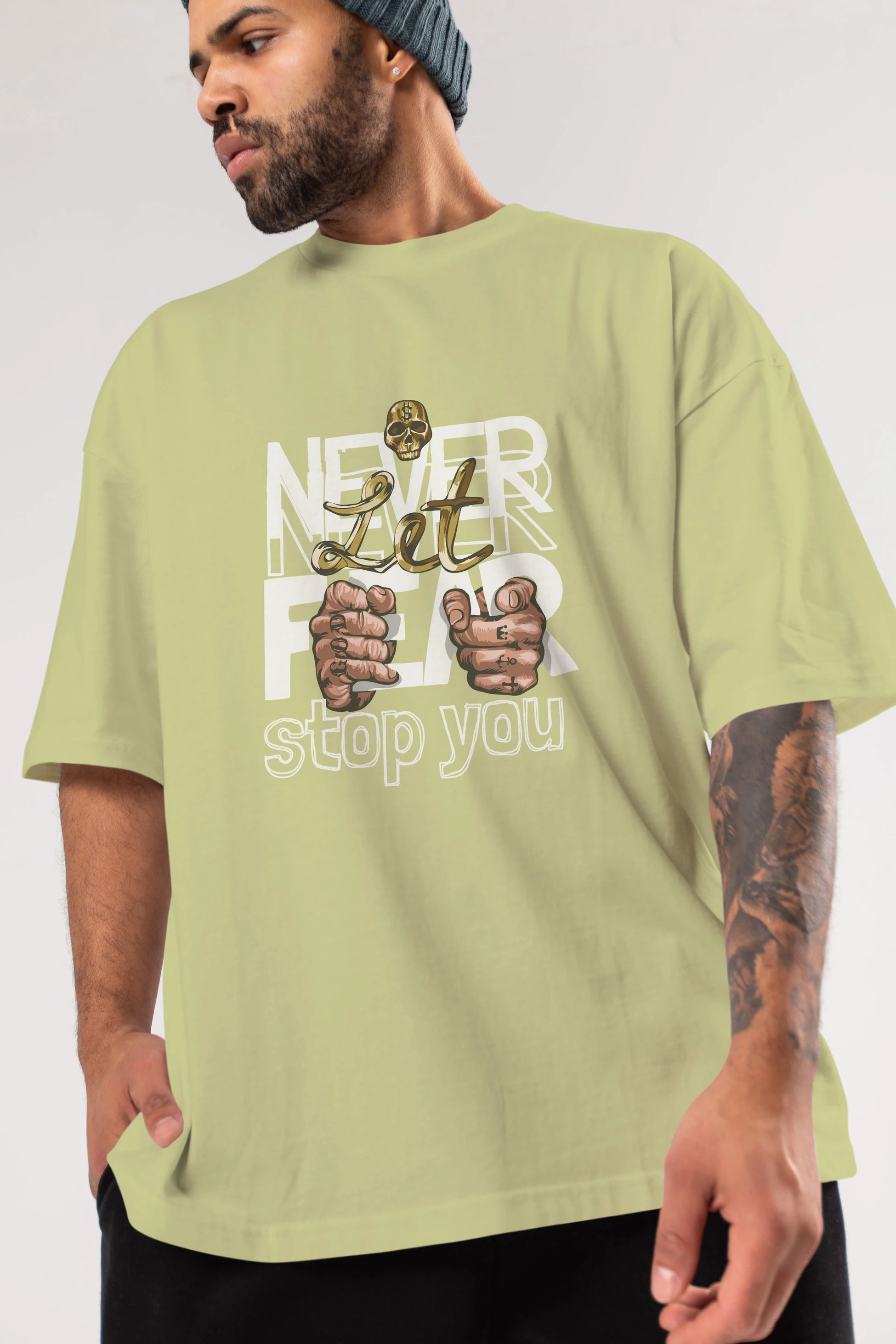 Never Let Fear Ön Baskılı Oversize t-shirt Erkek Kadın Unisex