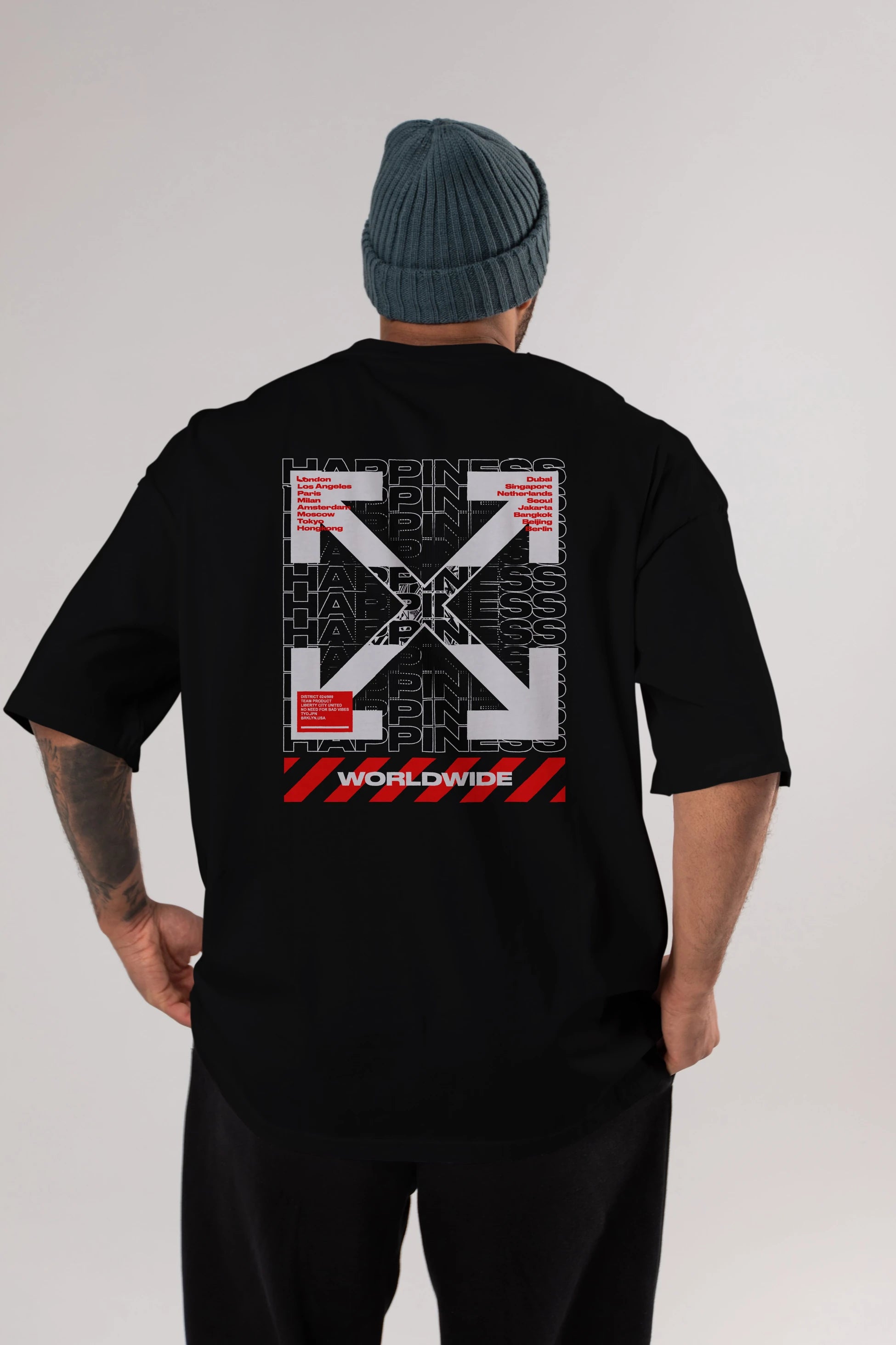 Happiness Worldwide Arka Baskılı Oversize t-shirt Erkek Kadın Unisex