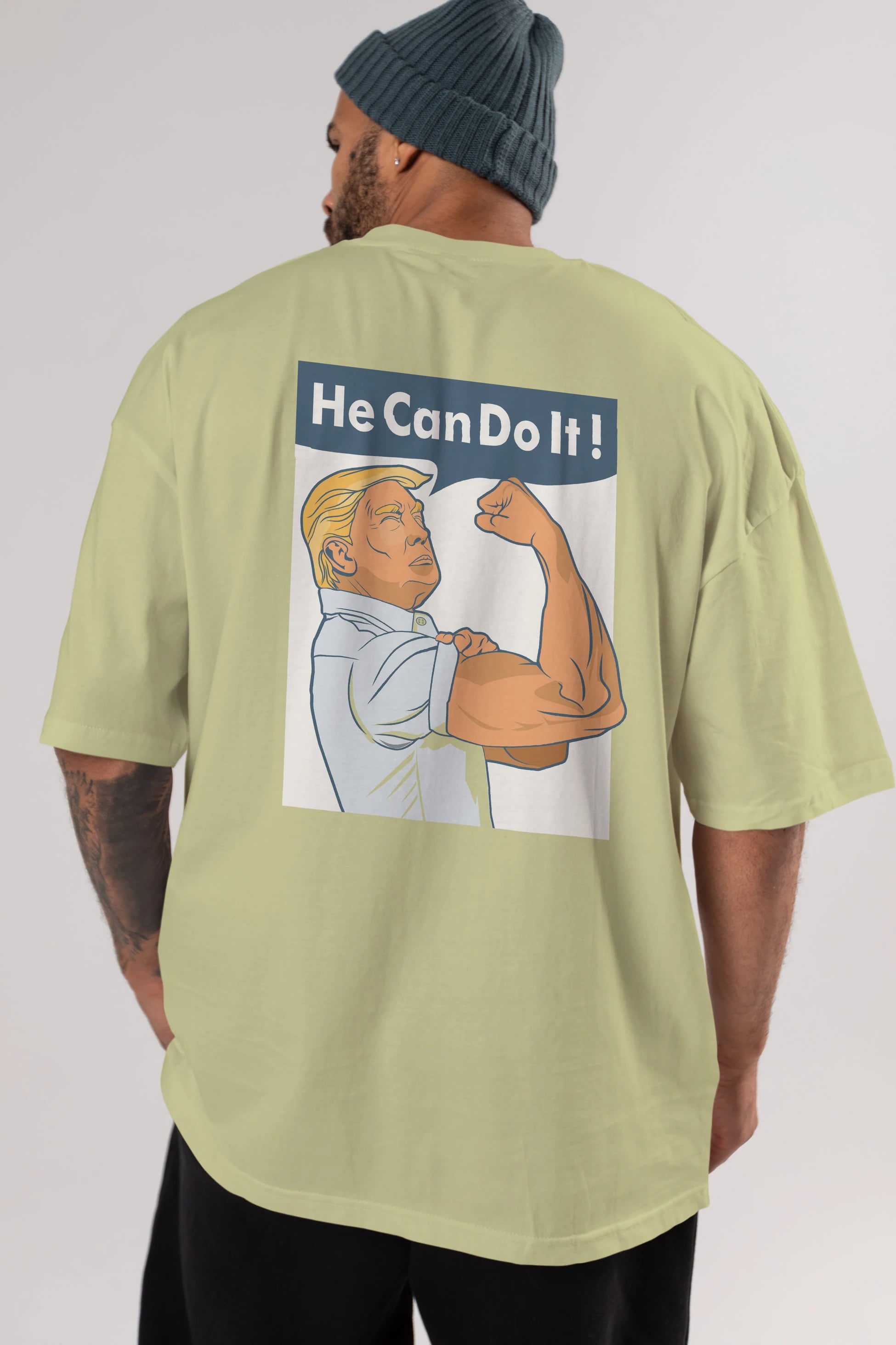 He Can Do It Trump Arka Baskılı Oversize t-shirt Erkek Kadın Unisex %100 Pamuk tişort