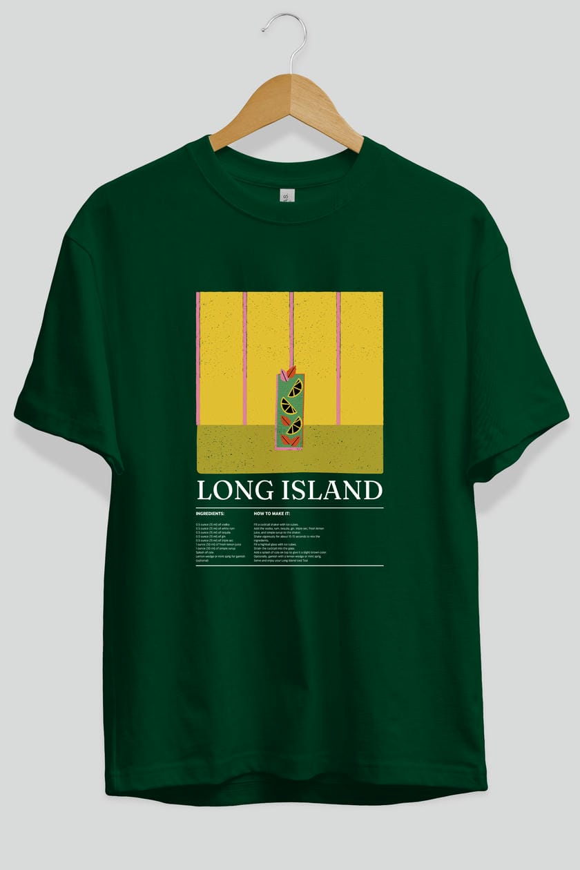 Long Island Kokteyl Ön Baskılı Oversize t-shirt Erkek Kadın %100 Pamuk Bisiklet Yaka tişort